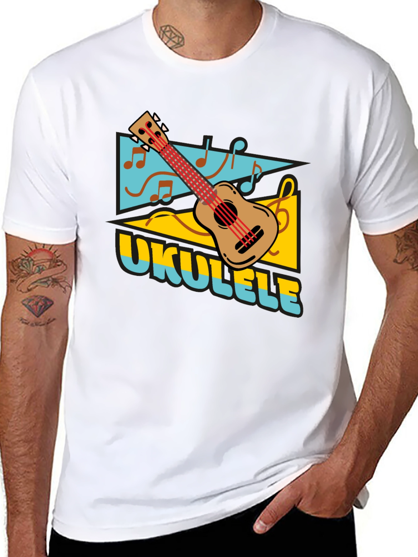 Ukulele Graphic Print Black T-shirt