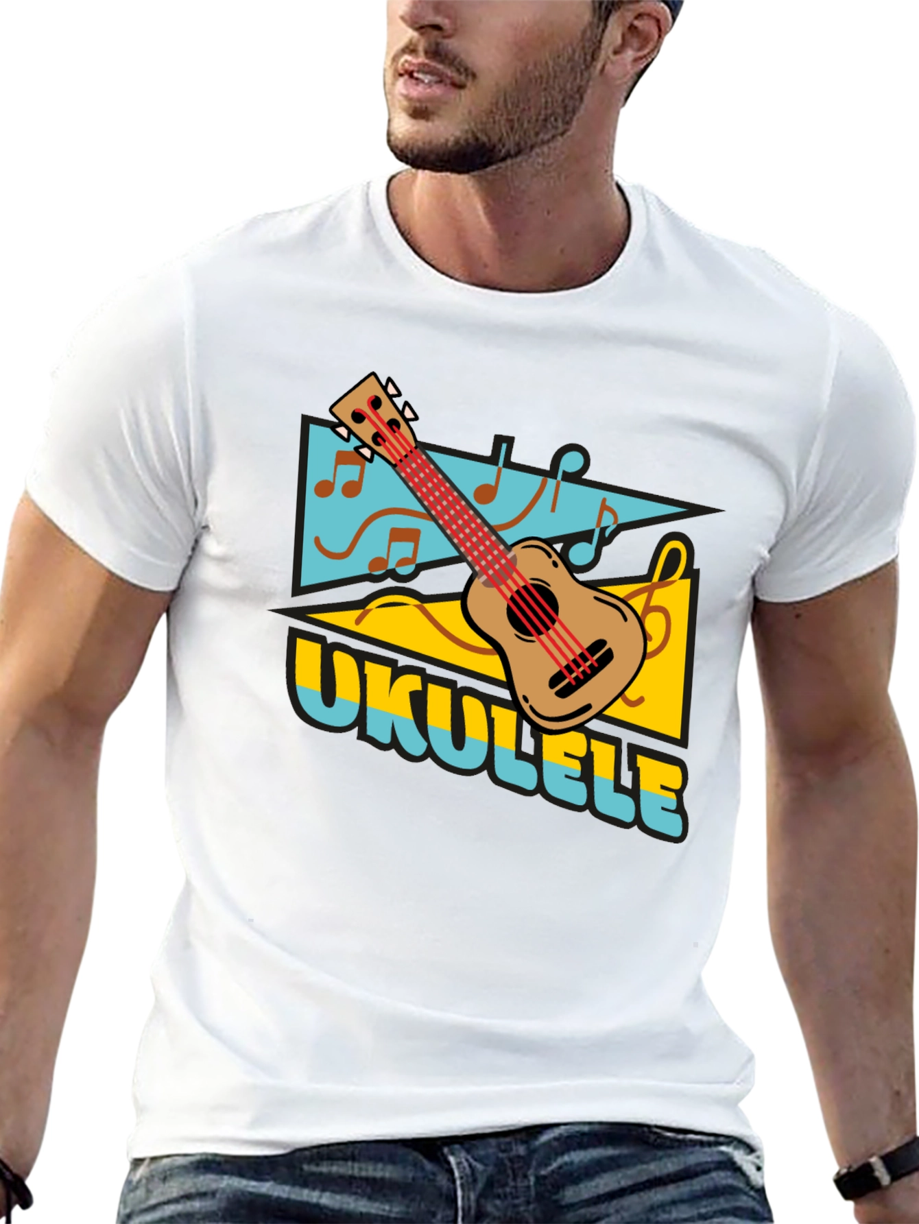 Ukulele Graphic Print Black T-shirt