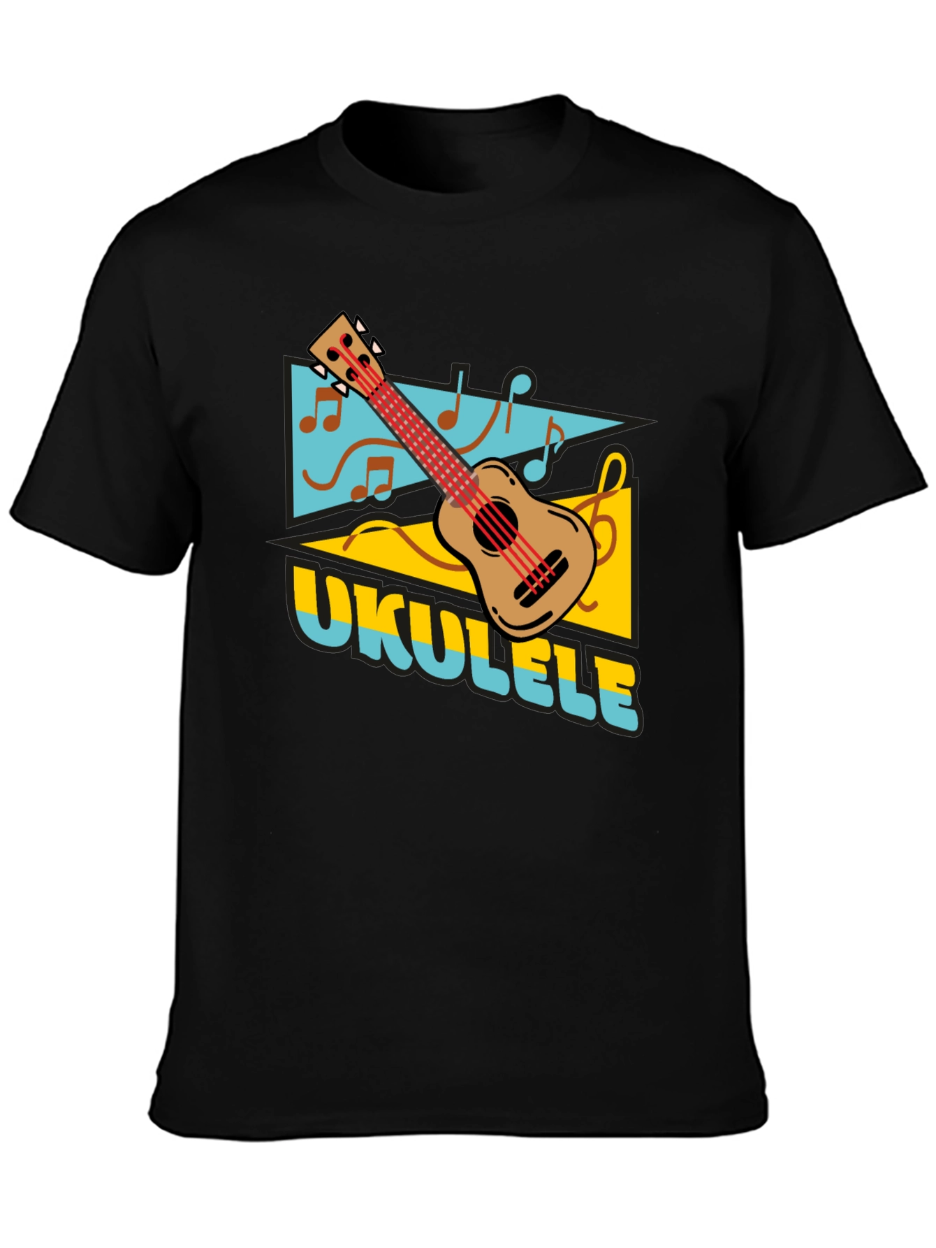 Ukulele Graphic Print Black T-shirt