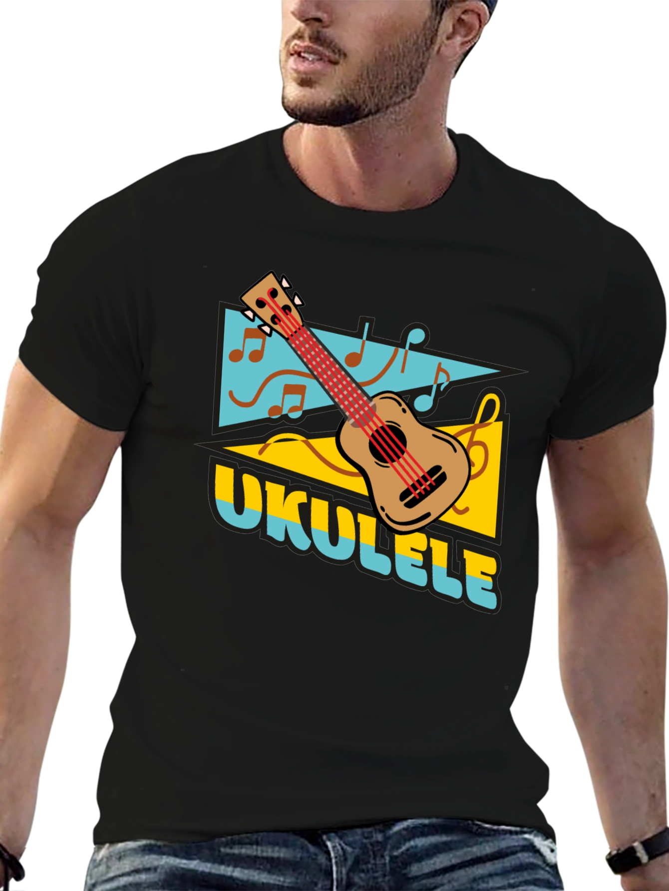 Ukulele Graphic Print Black T-shirt