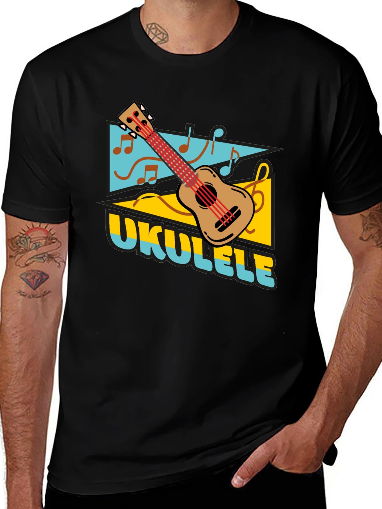Ukulele Graphic Print Black T-shirt