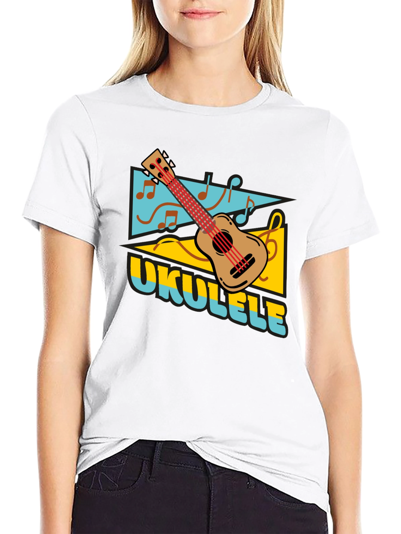 Ukulele Graphic Print Black T-shirt