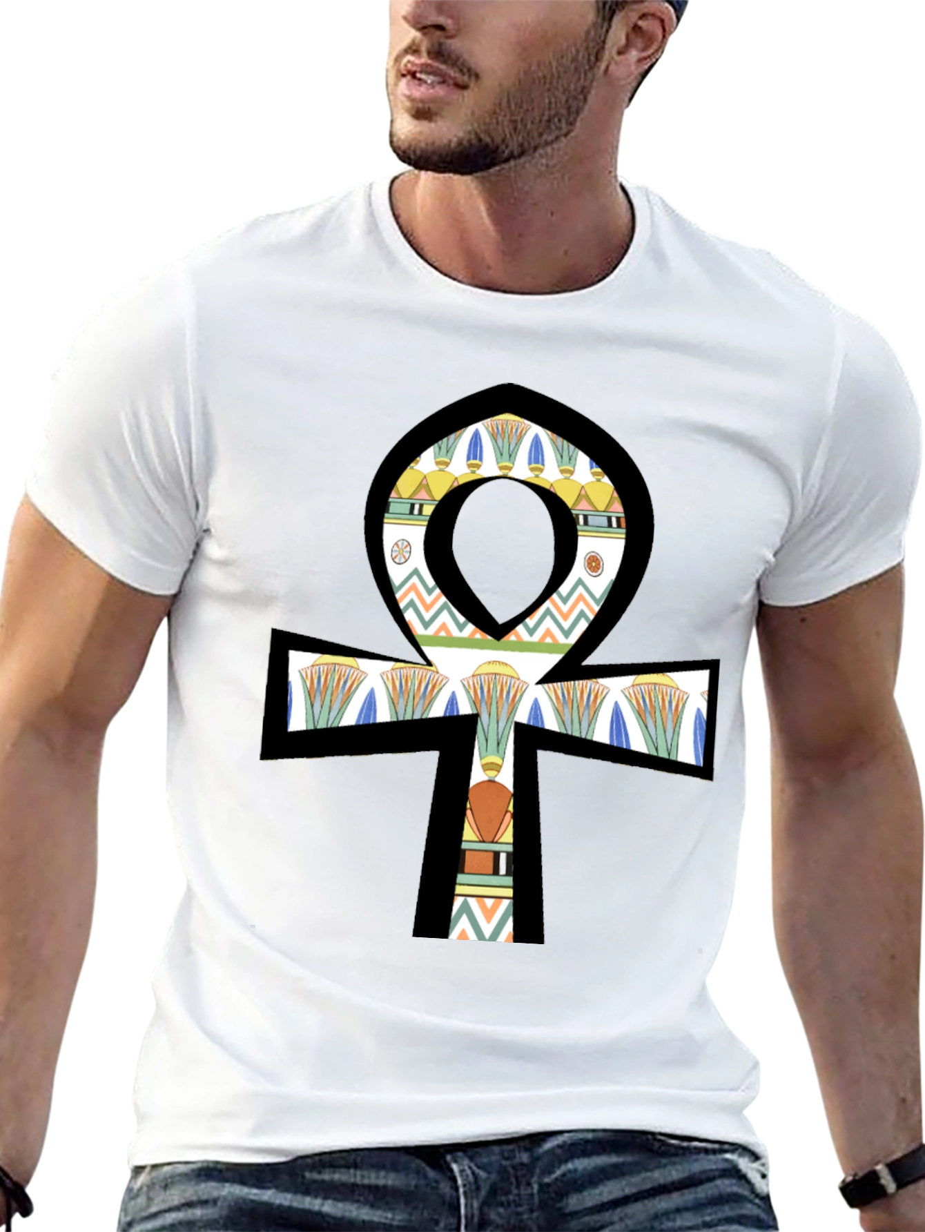 Egyptian Ankh Graphic Tee - Black Cotton Shirt