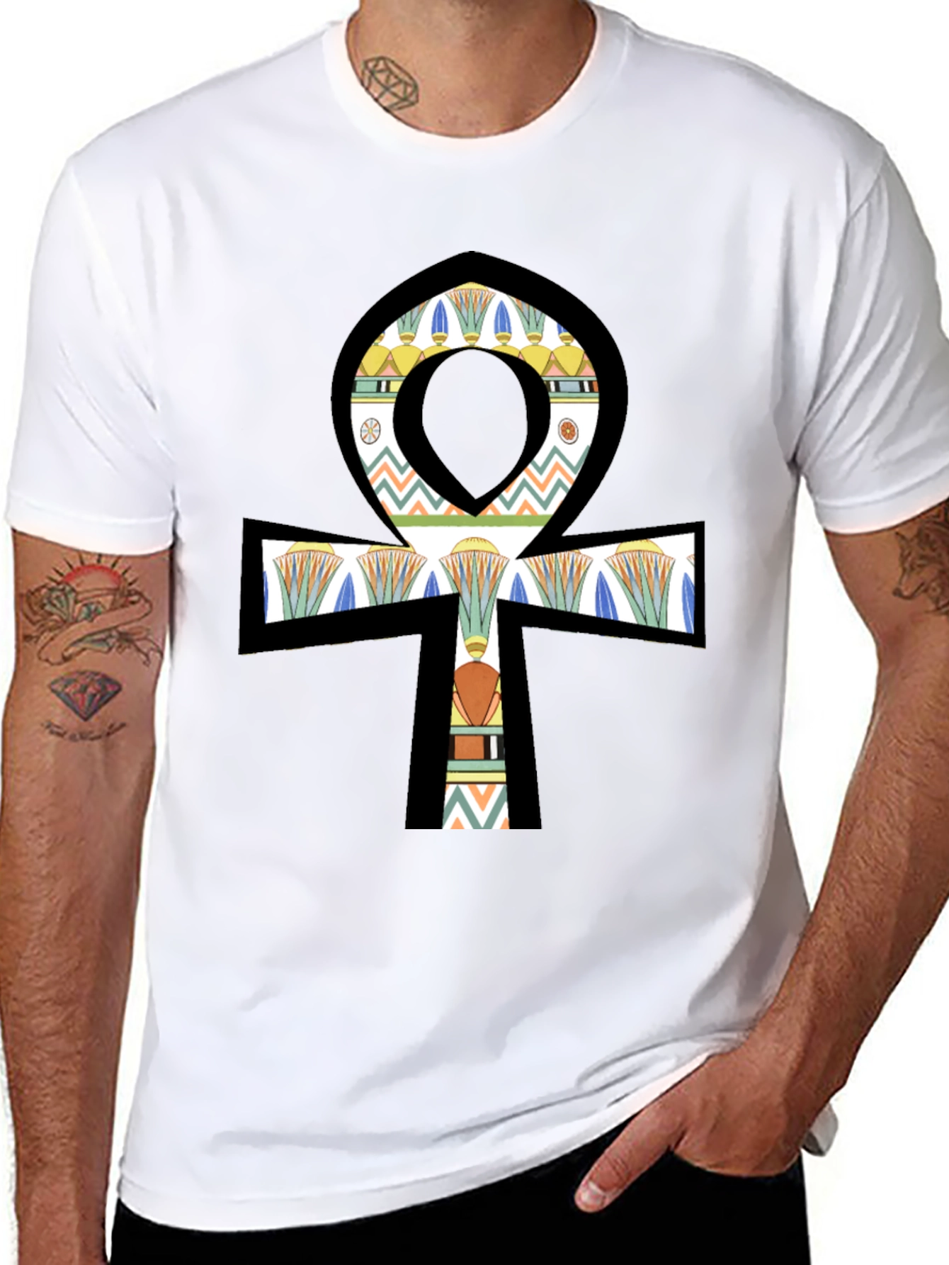 Egyptian Ankh Graphic Tee - Black Cotton Shirt