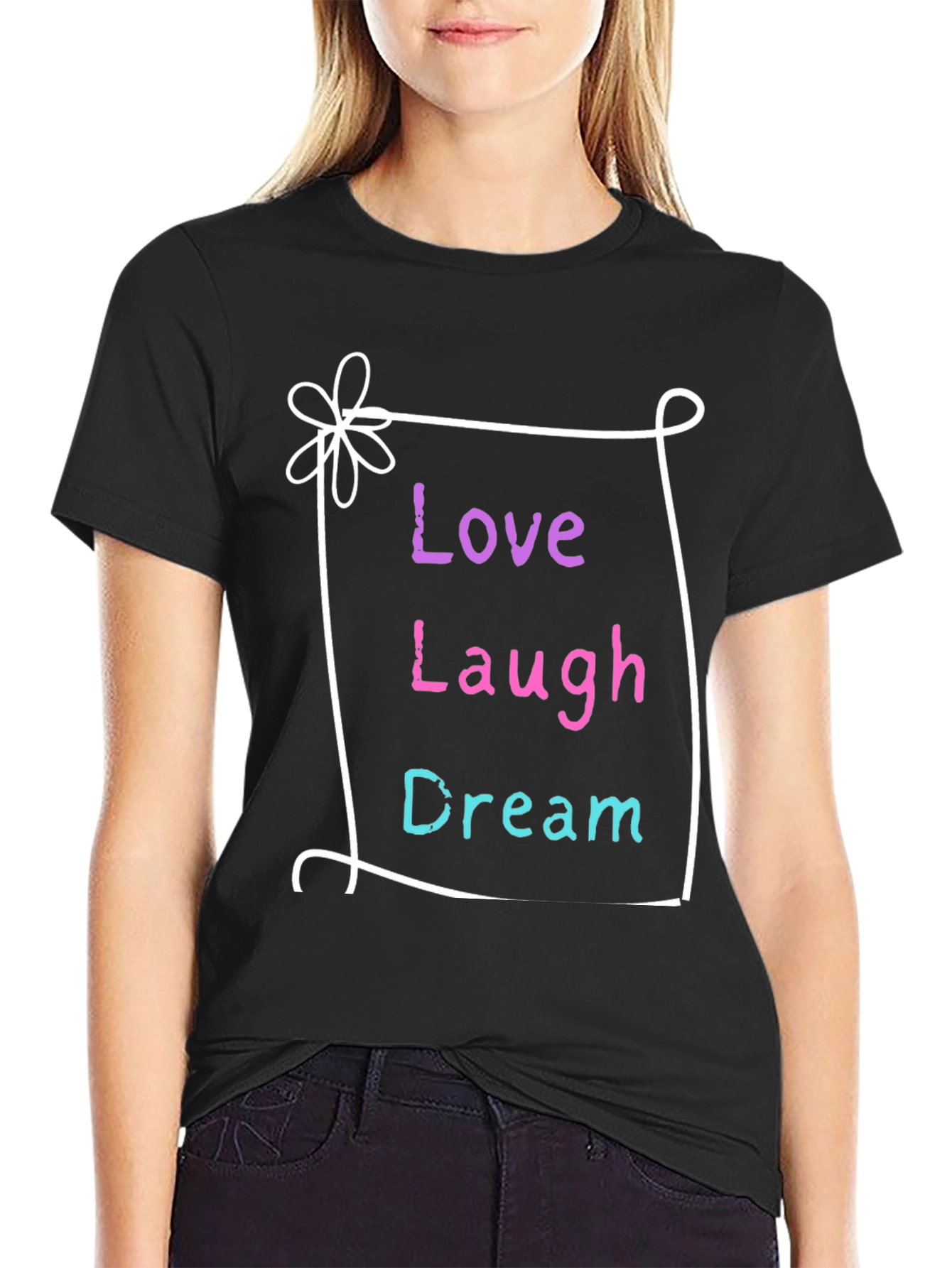 Love Laugh Dream Graphic Tee - Black Casual Shirt