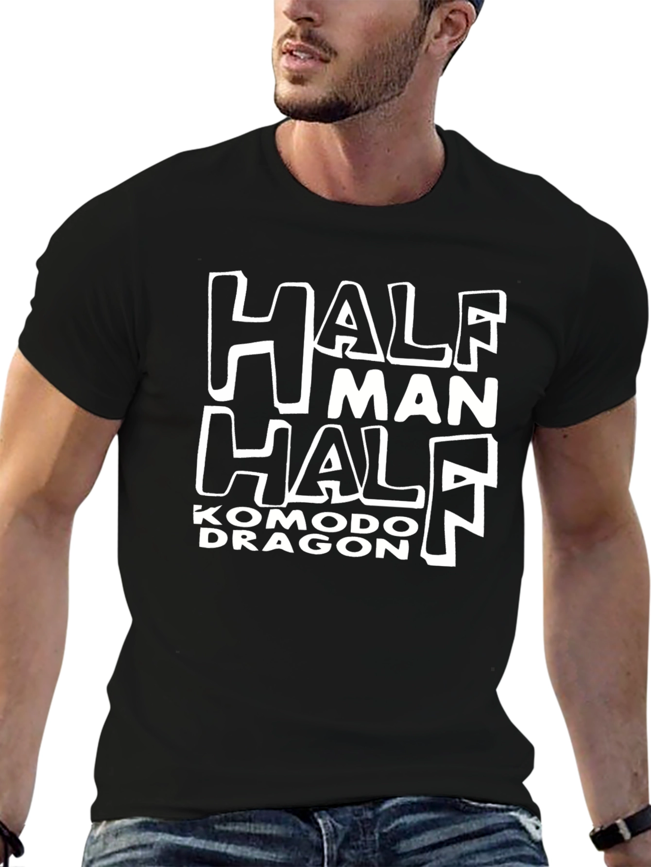 Half Man Half Komodo Dragon Black T-Shirt