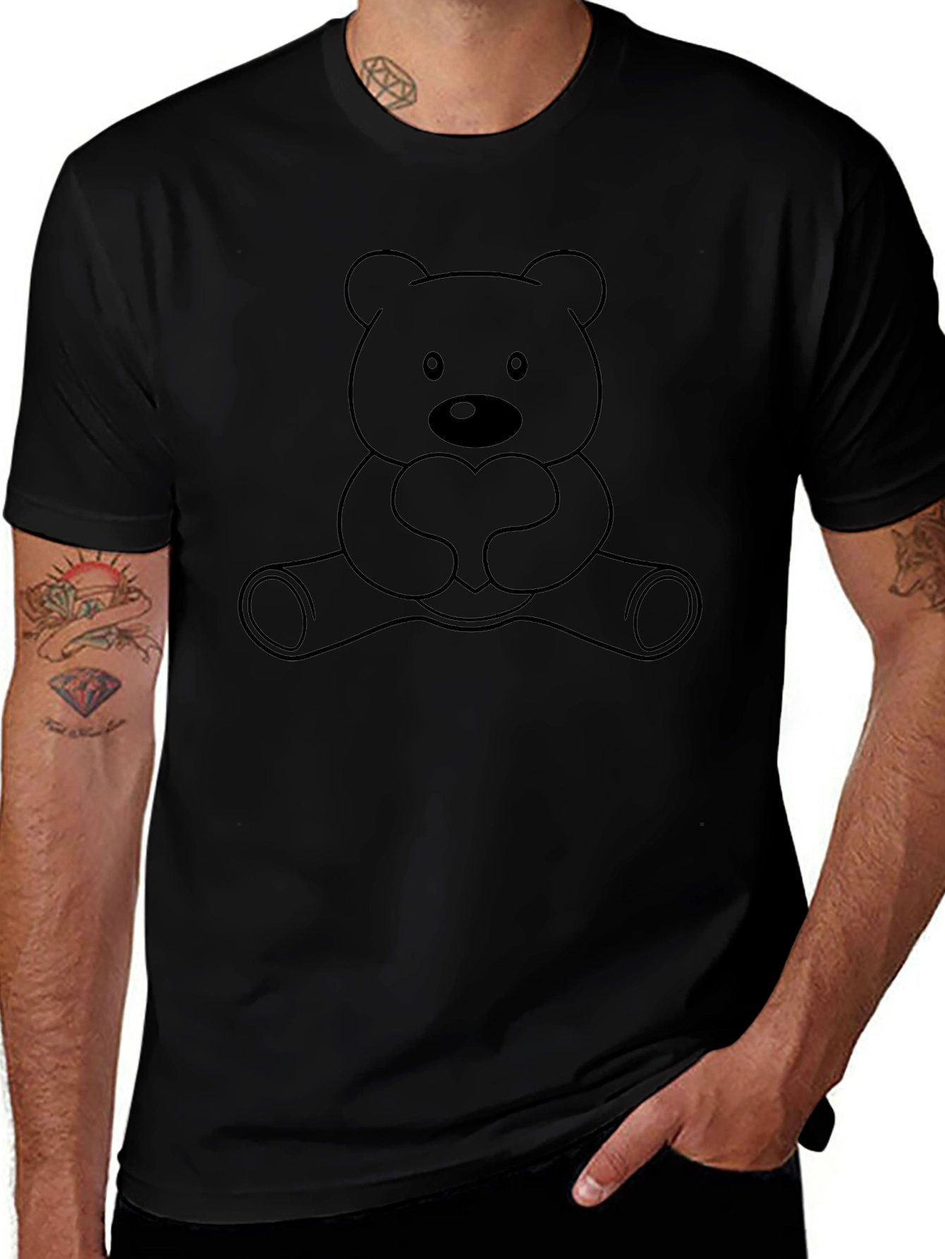 Cute Teddy Bear Heart Black T-Shirt