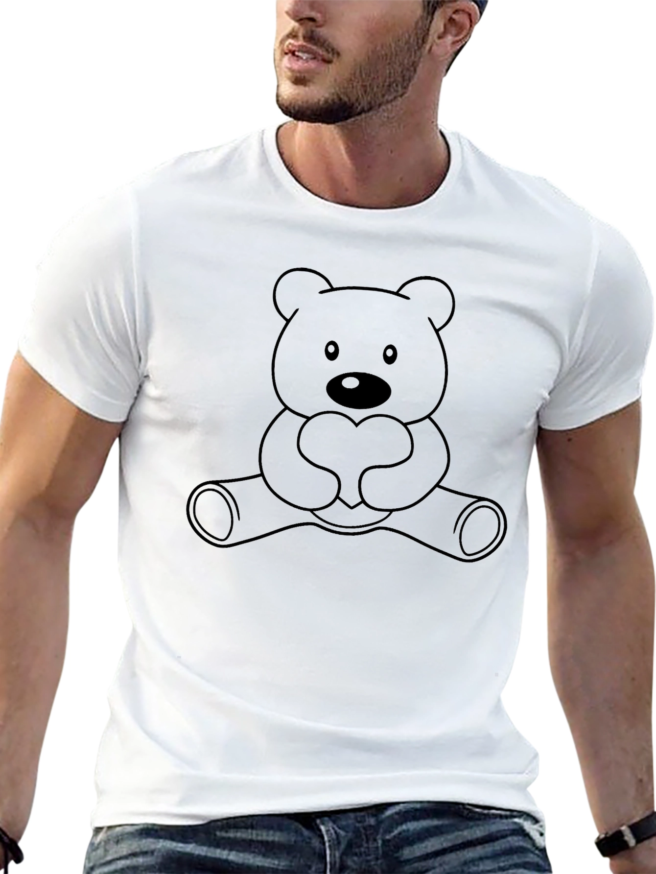 Cute Teddy Bear Heart Black T-Shirt