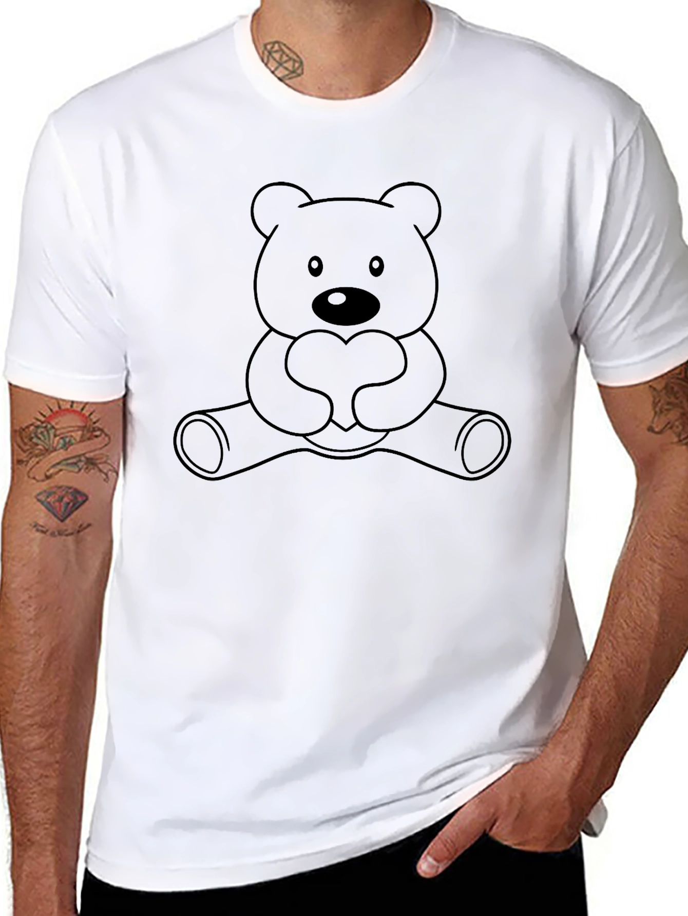 Cute Teddy Bear Heart Black T-Shirt