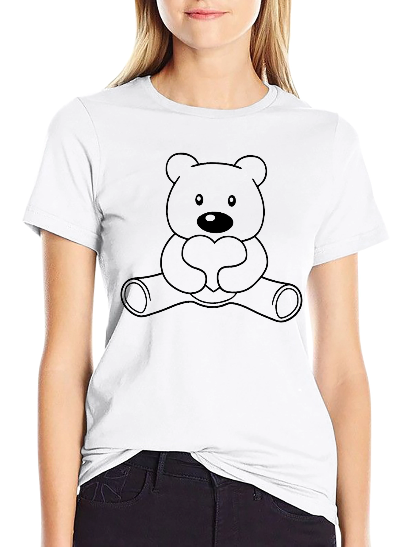 Cute Teddy Bear Heart Black T-Shirt