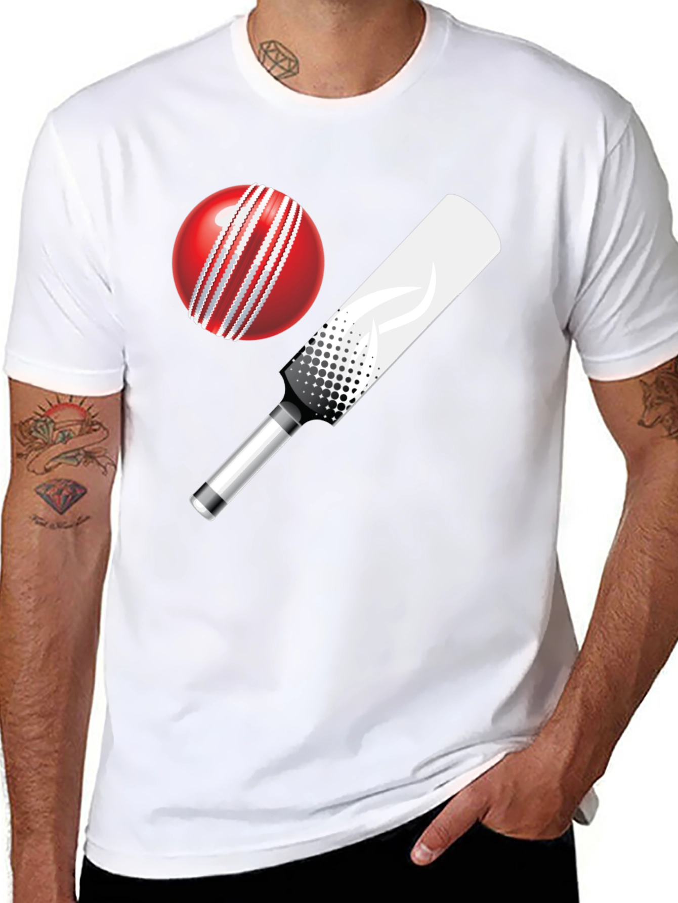Cricket Ball and Bat Graphic T-Shirt
