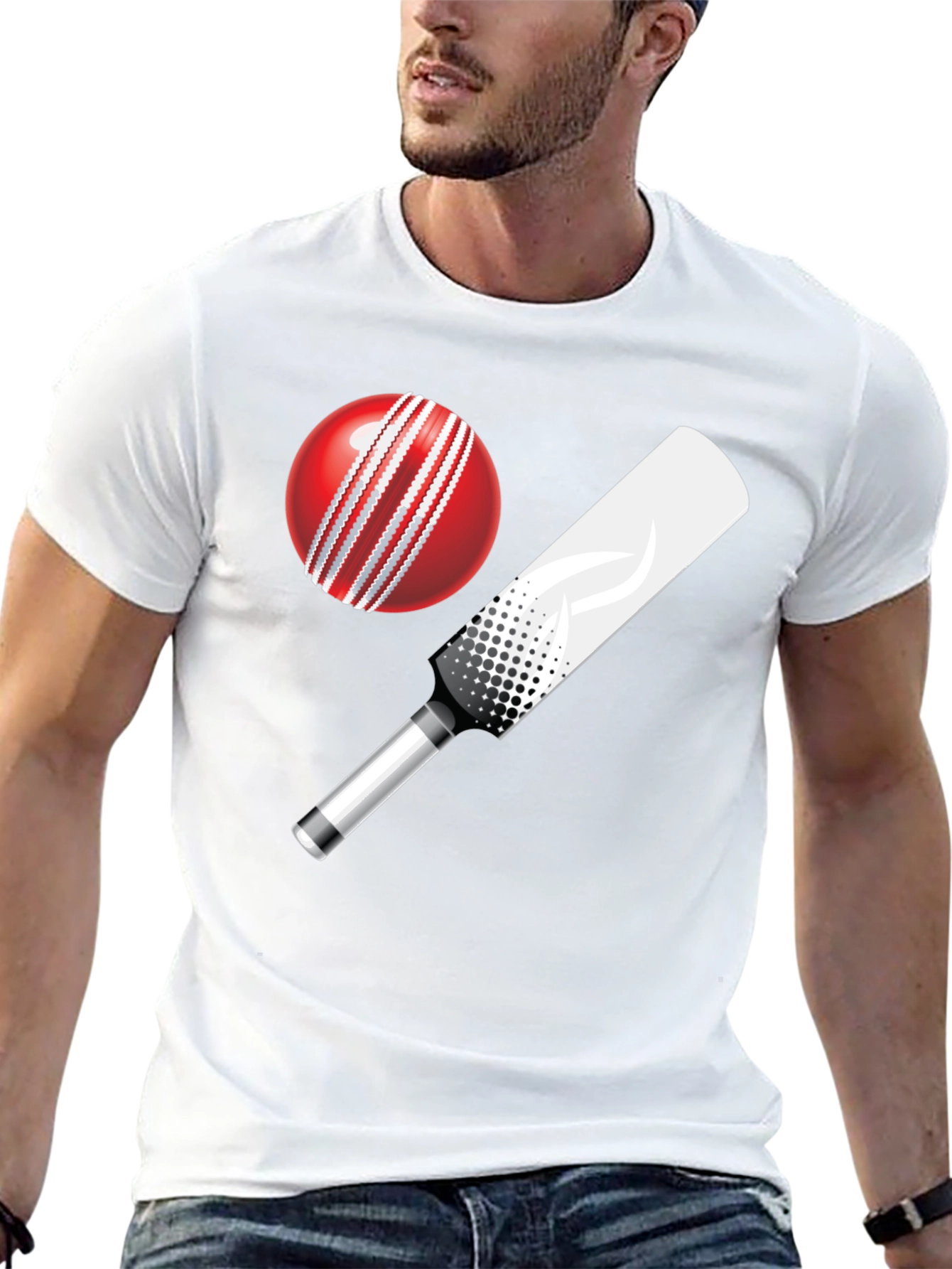 Cricket Ball and Bat Graphic T-Shirt