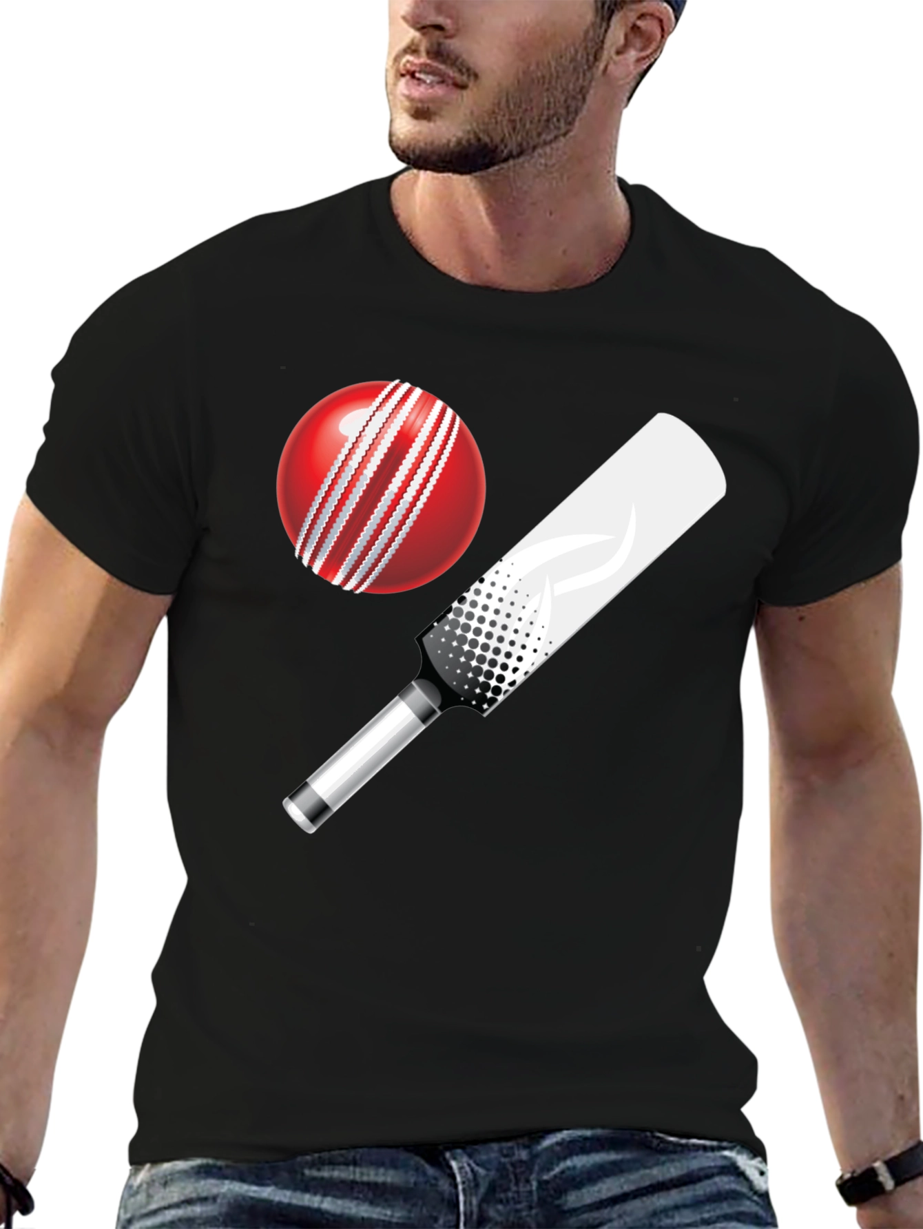 Cricket Ball and Bat Graphic T-Shirt