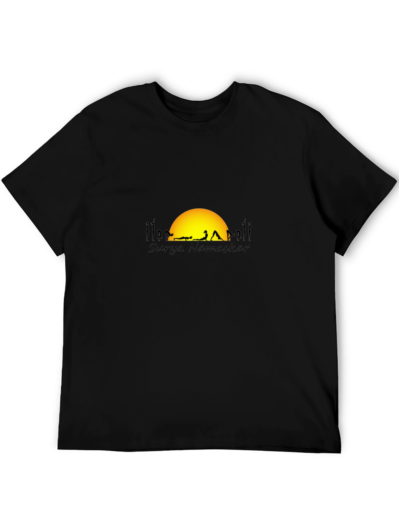 Surya Namaskar Black T-Shirt - Yoga & Sun Design