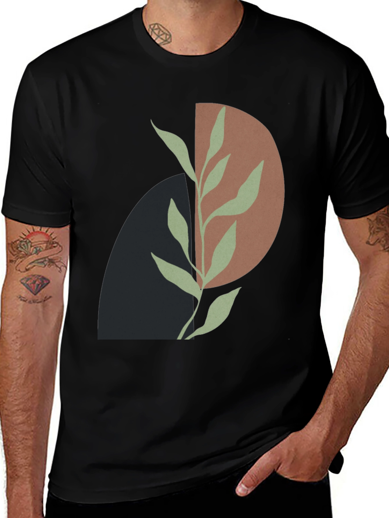 Abstract Plant Graphic Black T-Shirt
