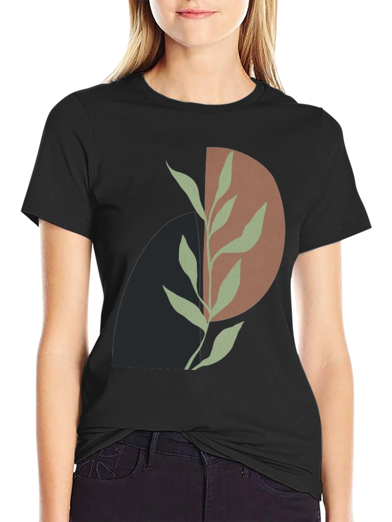 Abstract Plant Graphic Black T-Shirt