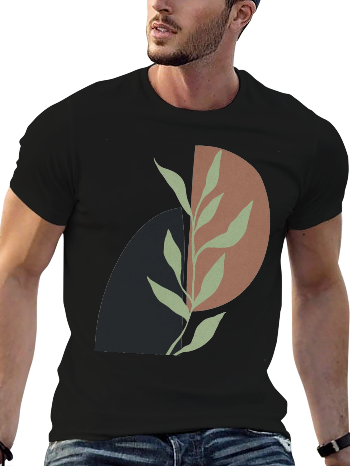 Abstract Plant Graphic Black T-Shirt