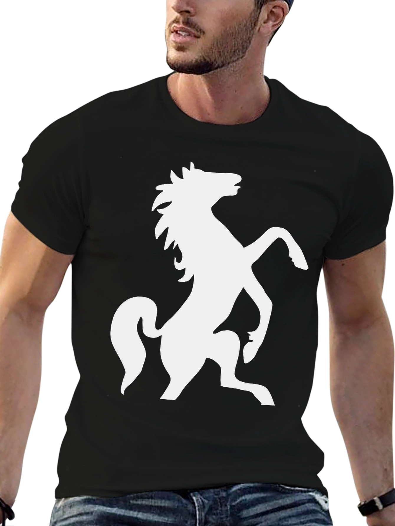 Black Horse Silhouette Tee - Bold Equestrian Style