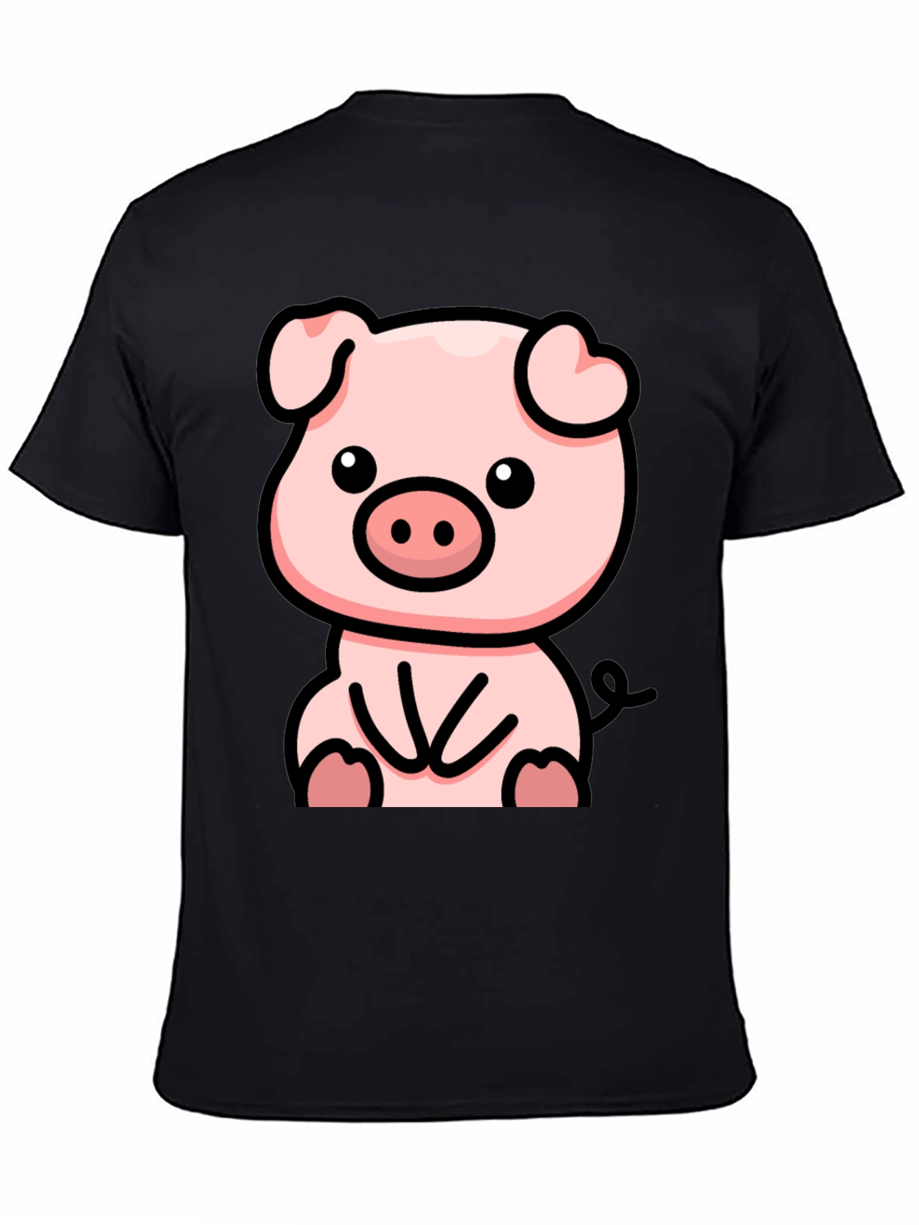 Cute Cartoon Pig Black T-Shirt