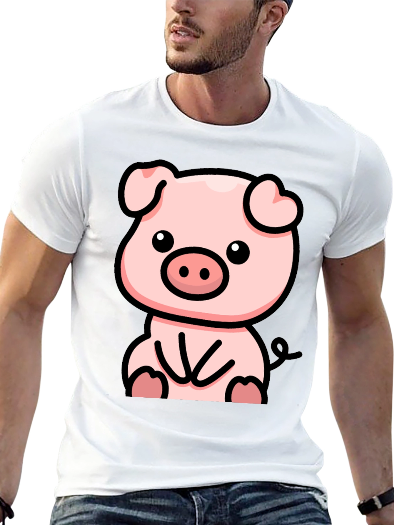 Cute Cartoon Pig Black T-Shirt