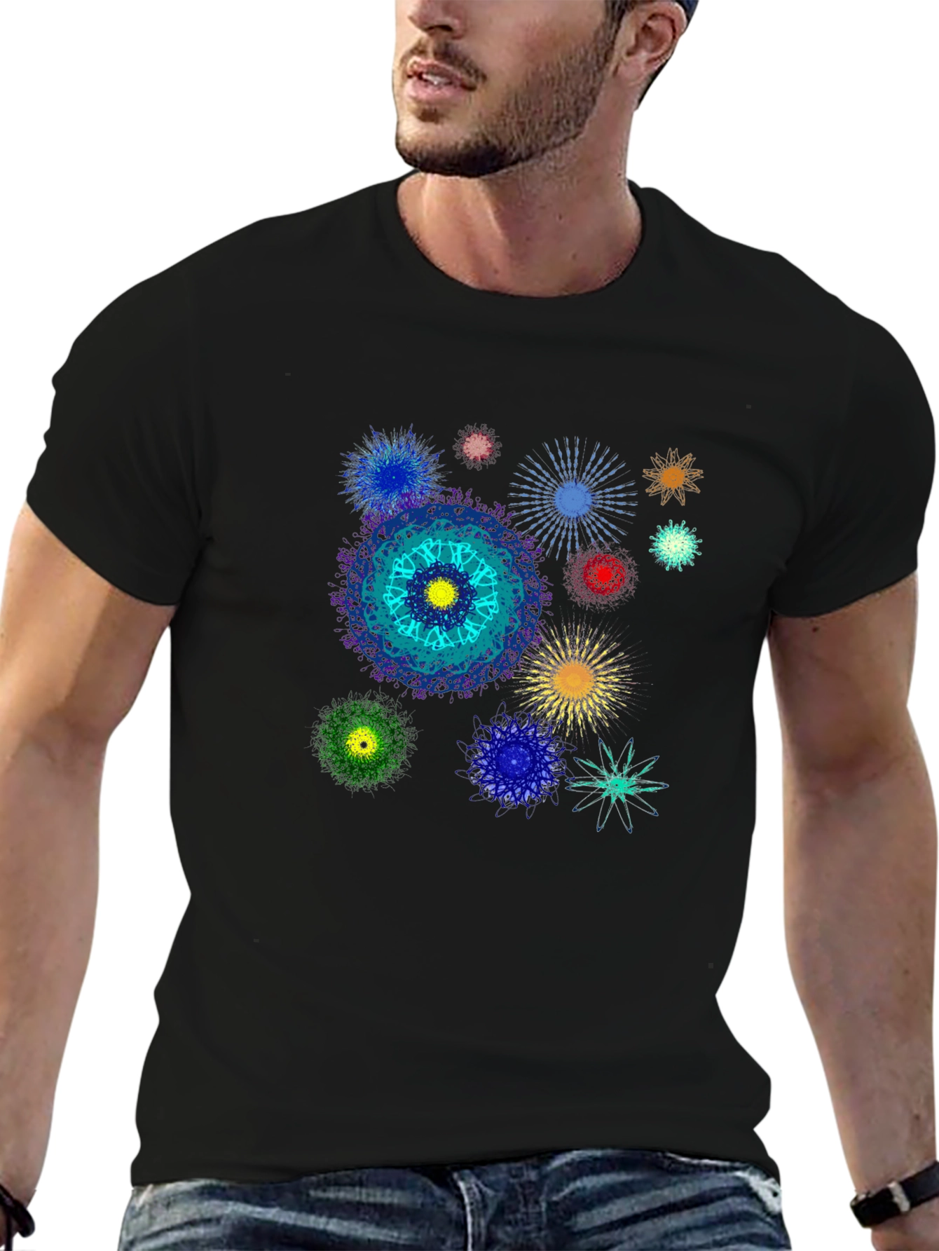 Abstract Mandala Graphic Print Black T-Shirt