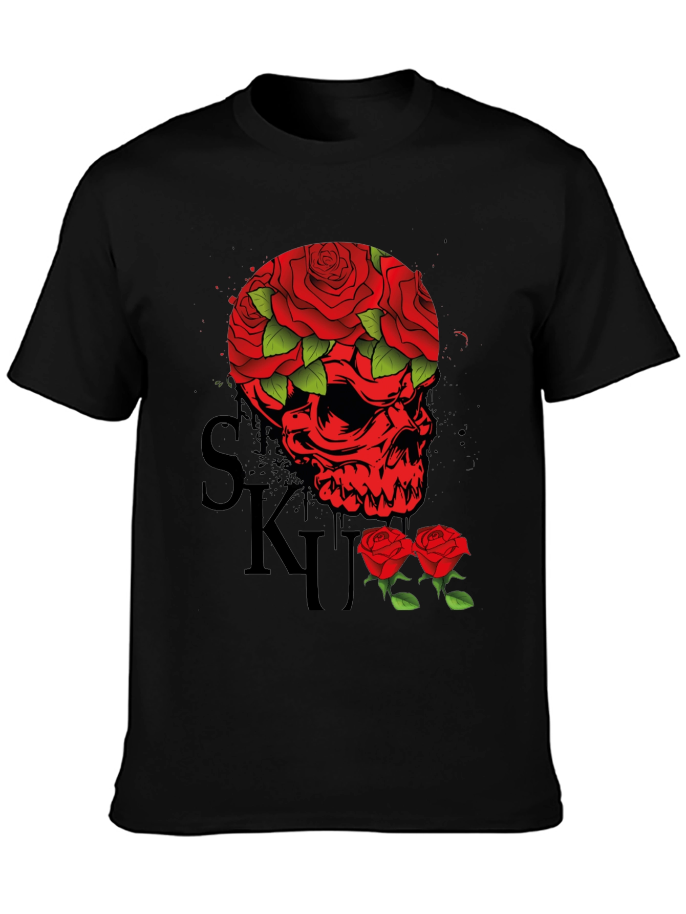 Skull & Roses Graphic Tee - Mens Black T-Shirt