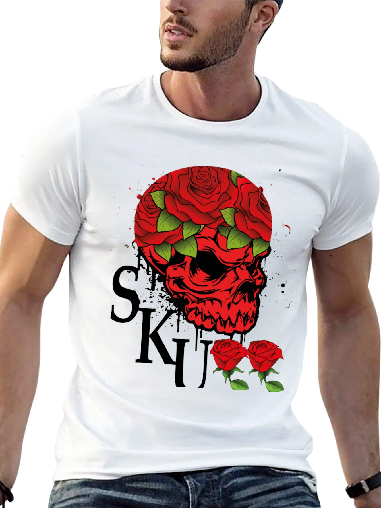 Skull & Roses Graphic Tee - Mens Black T-Shirt