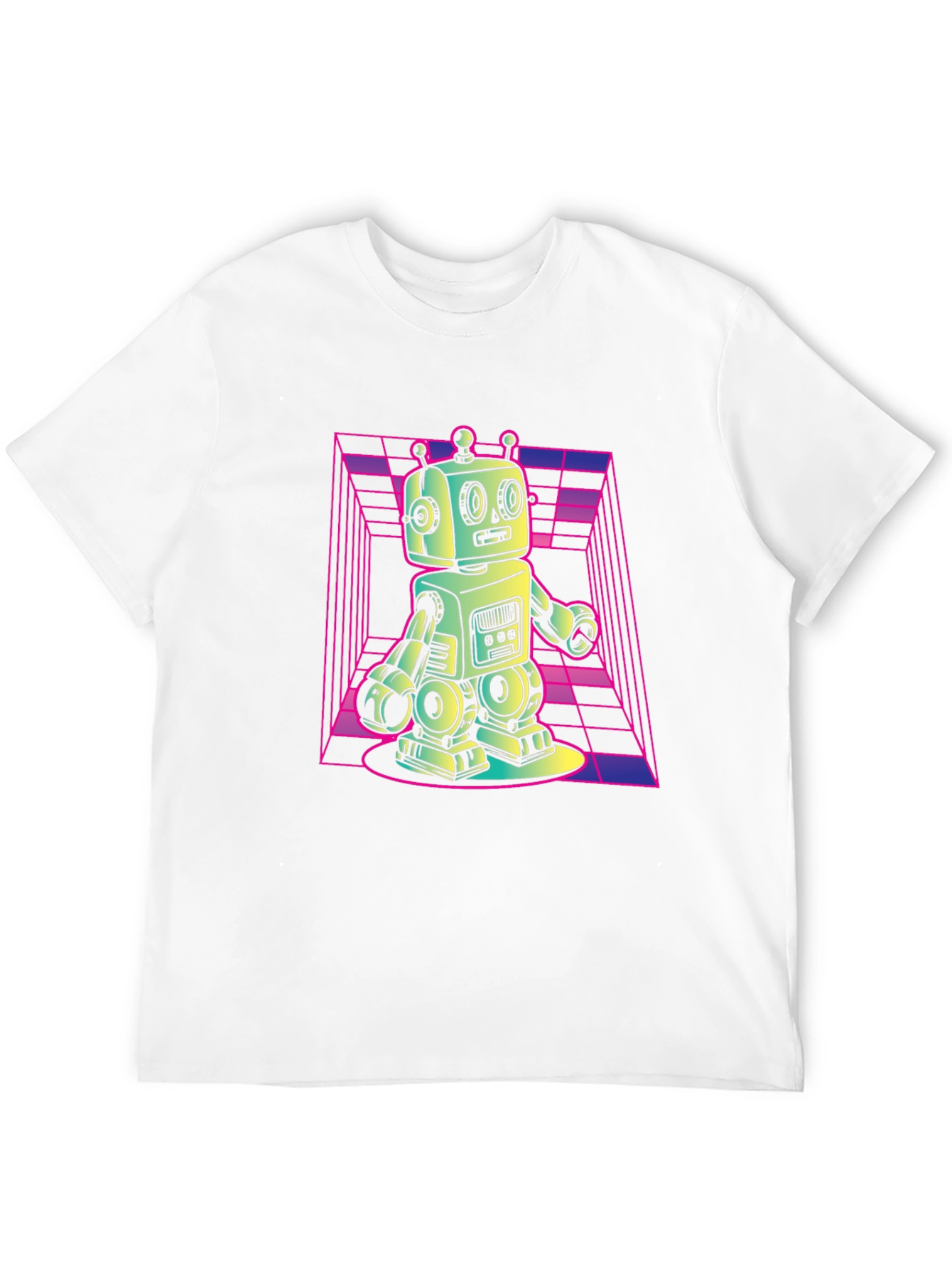 Retro Robot Graphic Tee - Black Cotton T-Shirt
