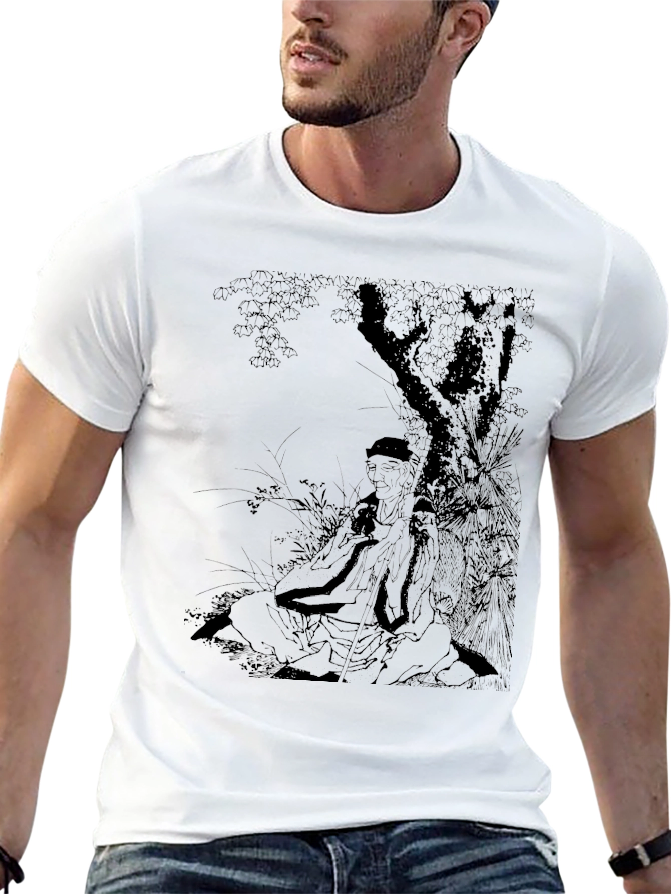 Black Tee with Asian Art Design