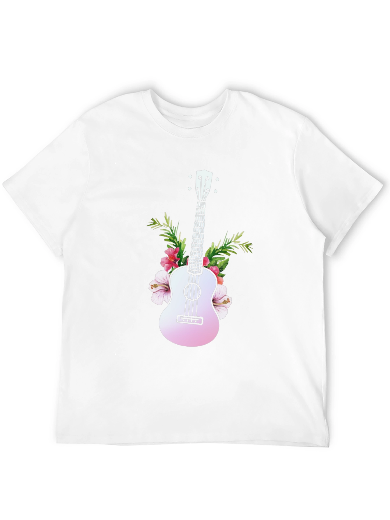 Tropical Ukulele Graphic Tee - Black Cotton T-Shirt