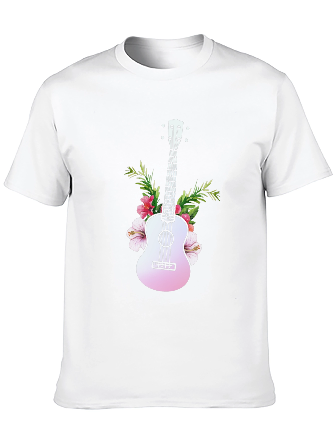 Tropical Ukulele Graphic Tee - Black Cotton T-Shirt
