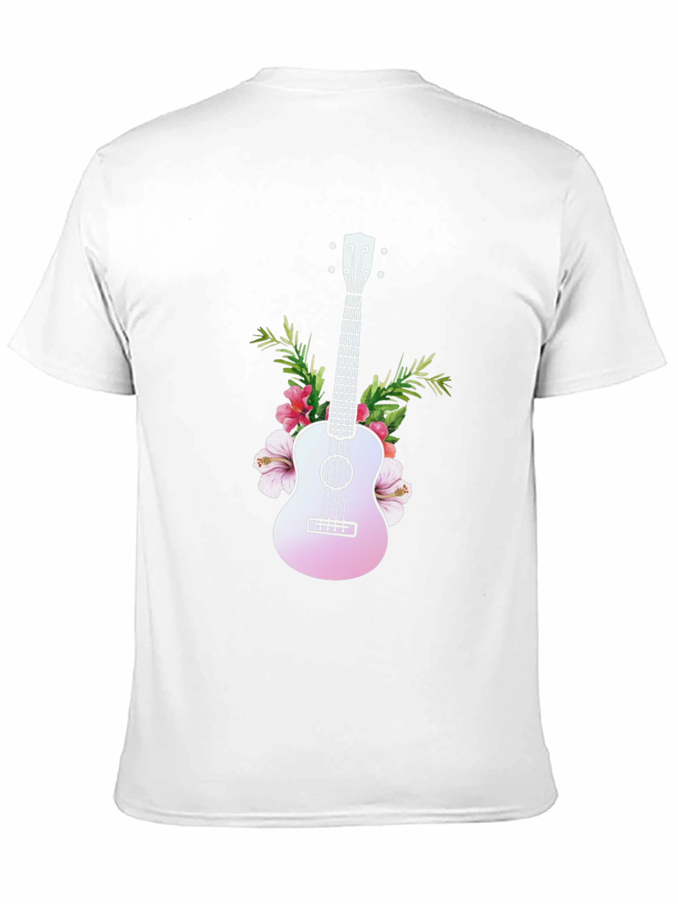 Tropical Ukulele Graphic Tee - Black Cotton T-Shirt