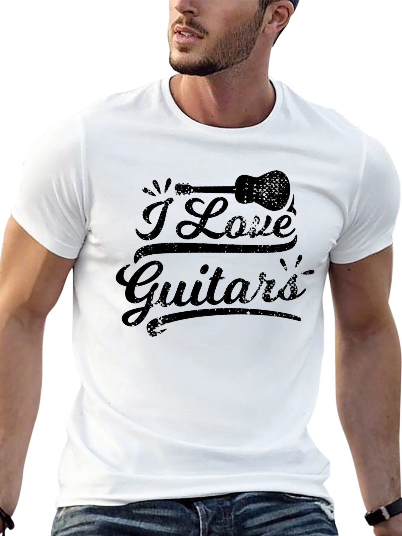 I Love Guitars Graphic Tee - Black Cotton T-Shirt