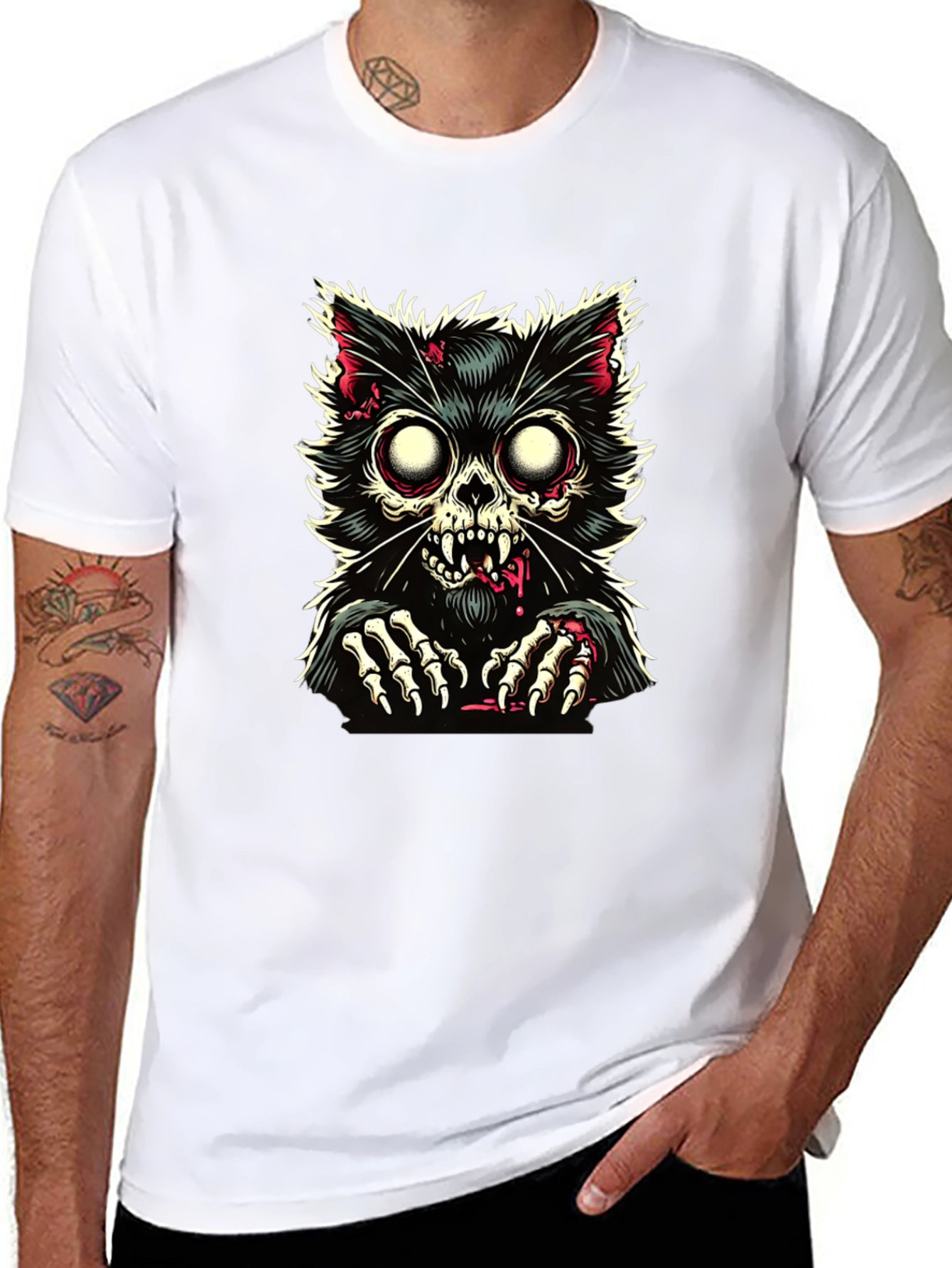 Zombie Cat Graphic T-Shirt - Creepy Cool