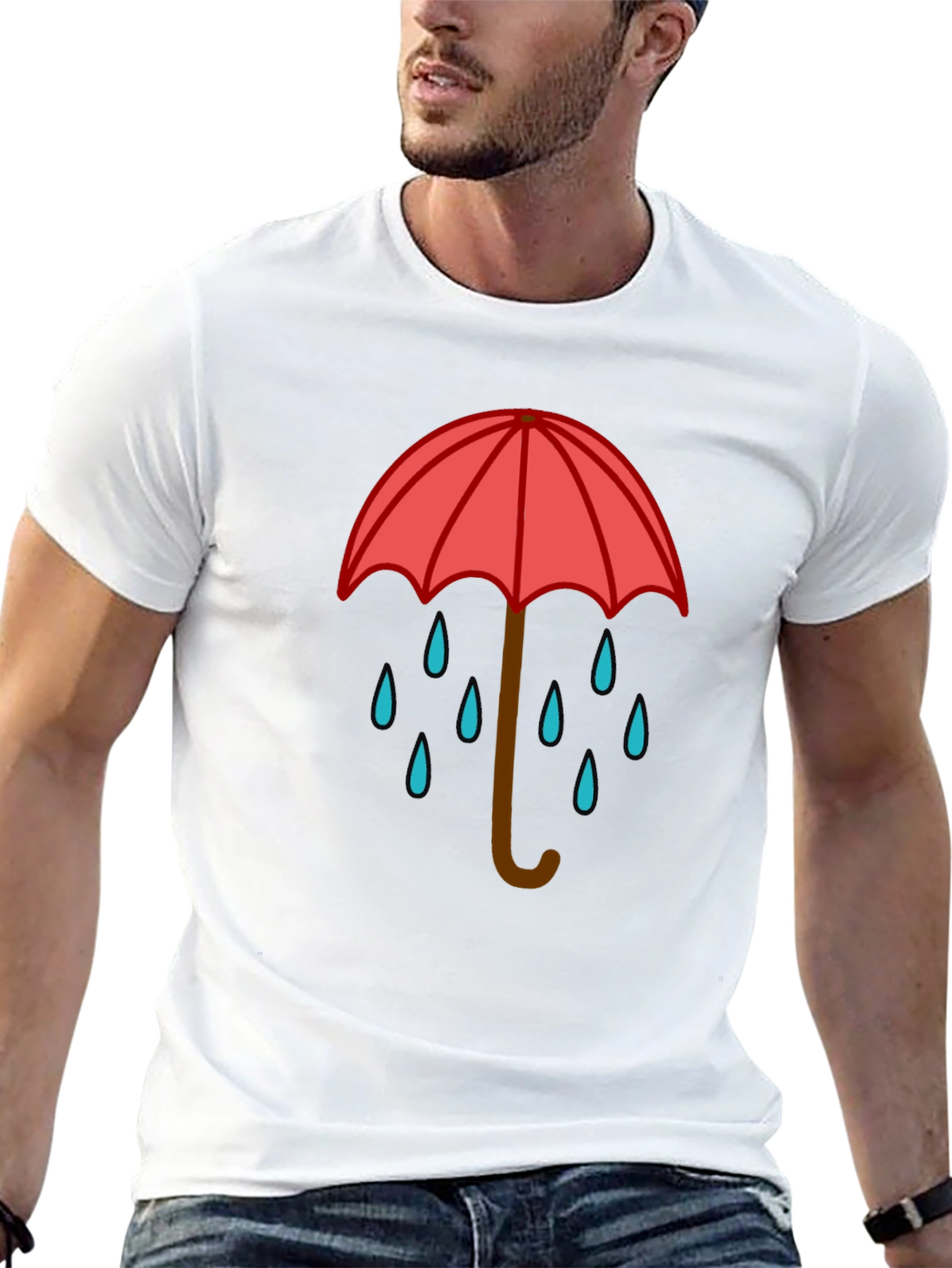 Rainy Day Umbrella Graphic Tee - Black Casual T-Shirt