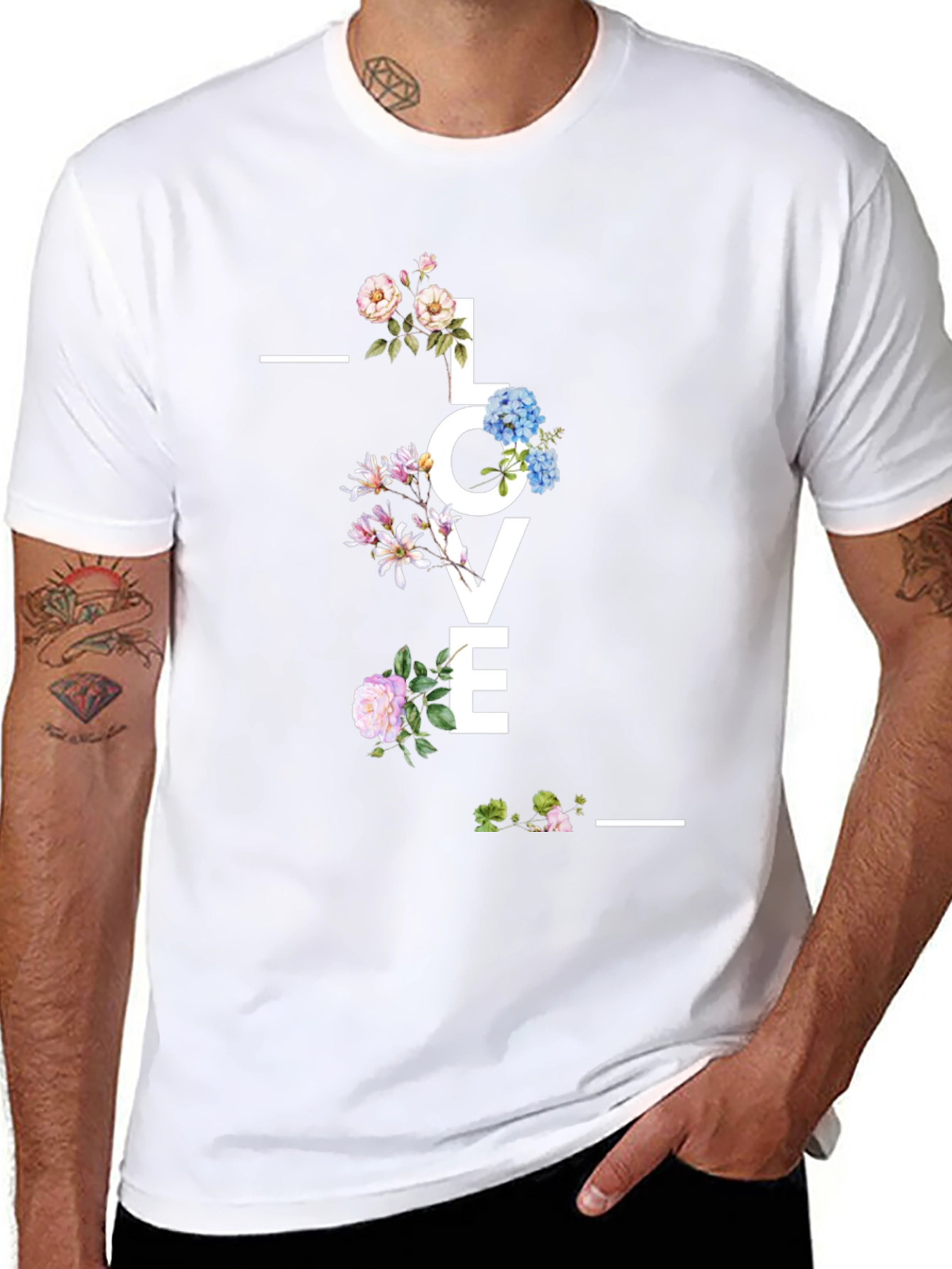 Floral LOVE Graphic Black T-Shirt