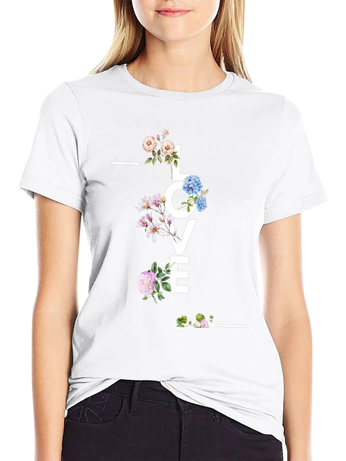 Floral LOVE Graphic Black T-Shirt
