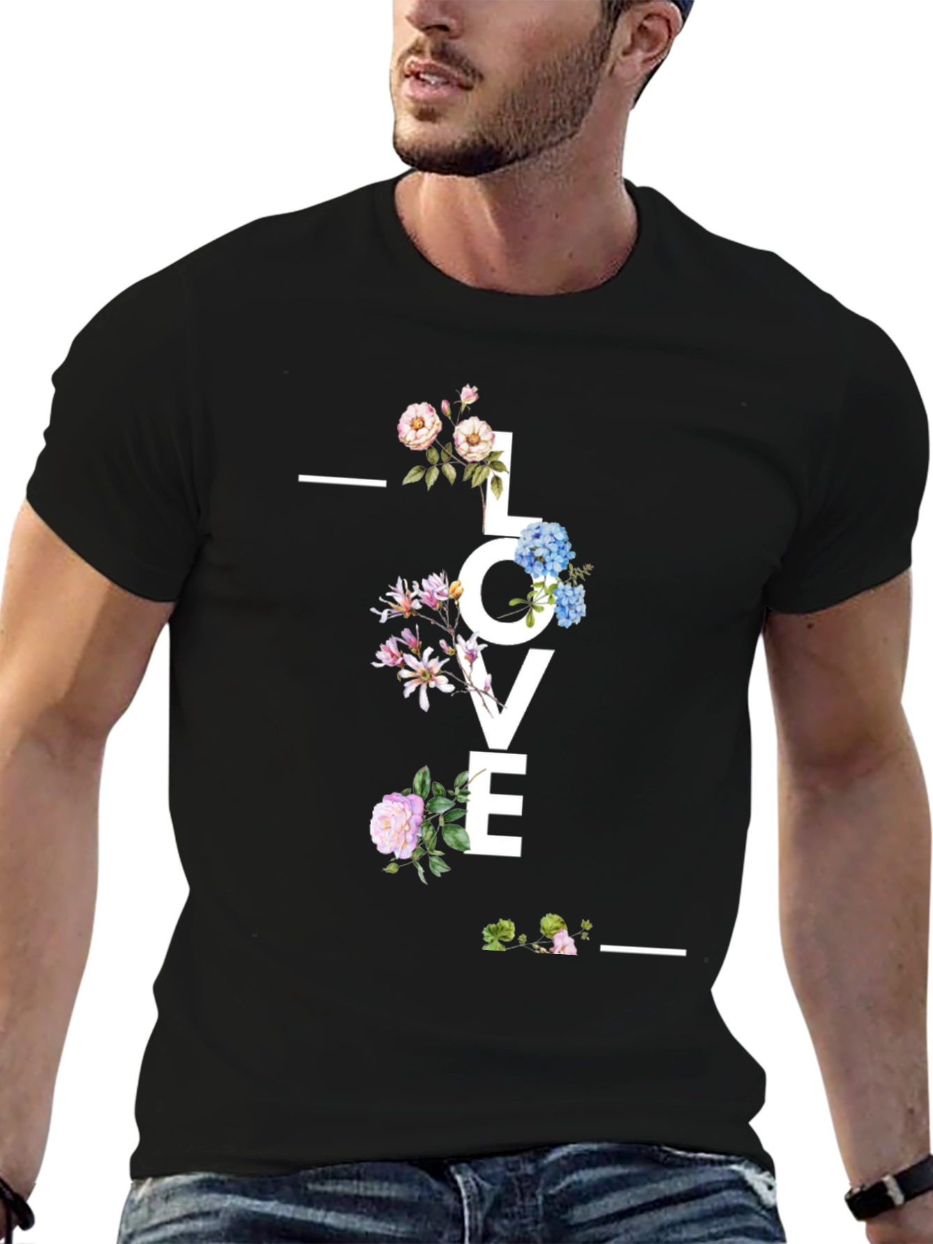 Floral LOVE Graphic Black T-Shirt