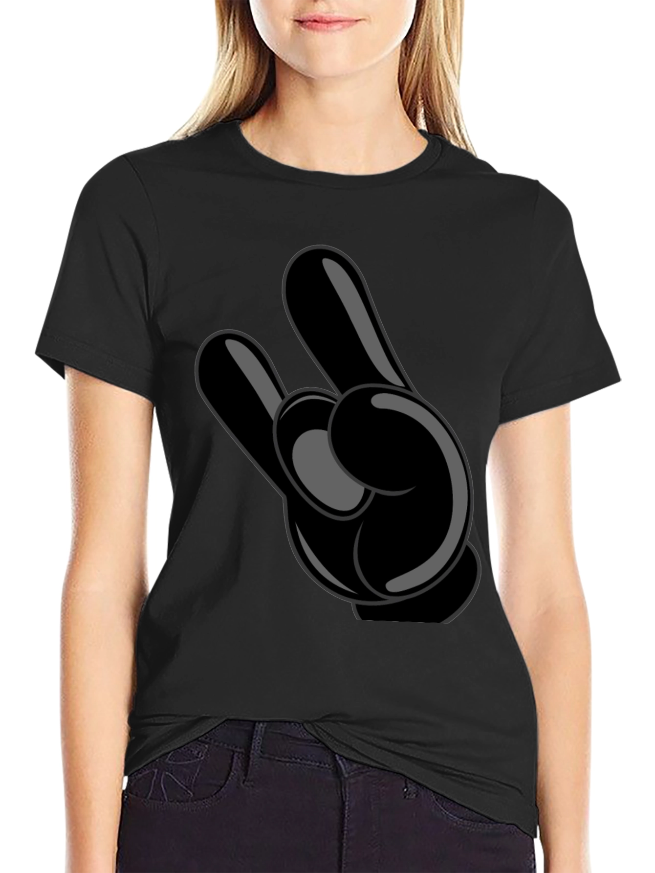 Cartoon Hand Graphic Black T-Shirt