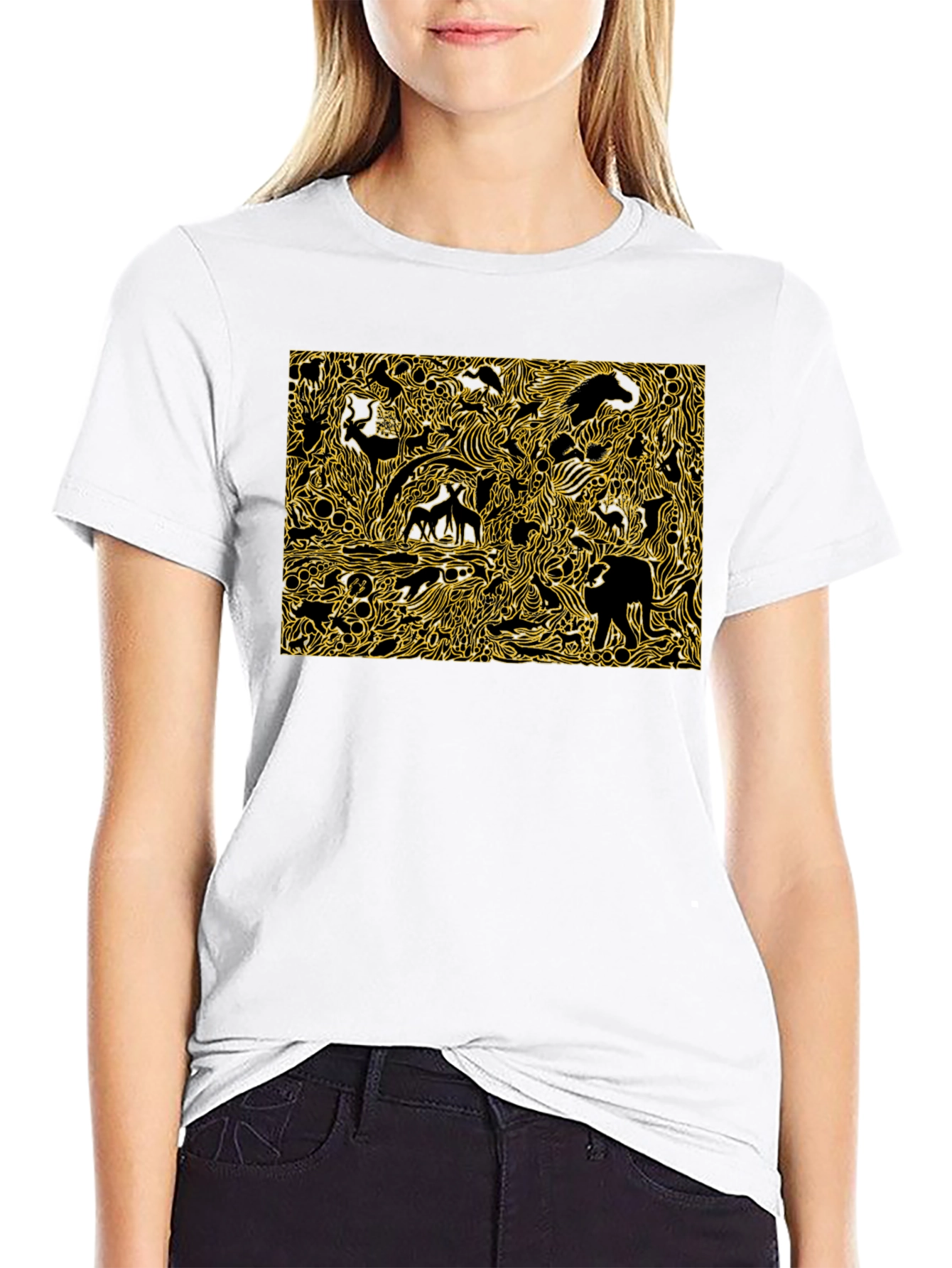 Abstract Animal Print Black Cotton Tee
