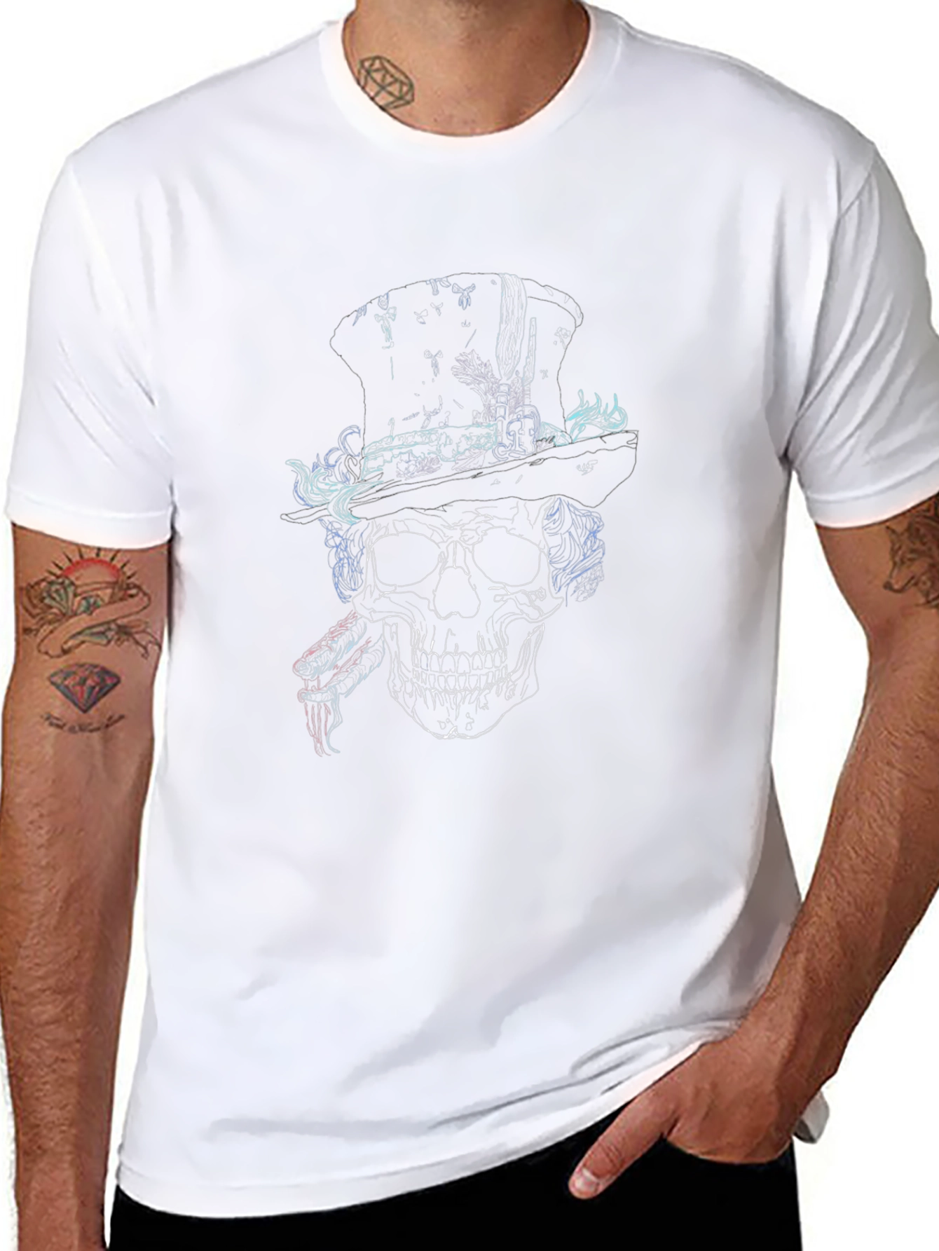 Skull in Top Hat Graphic Print T-Shirt