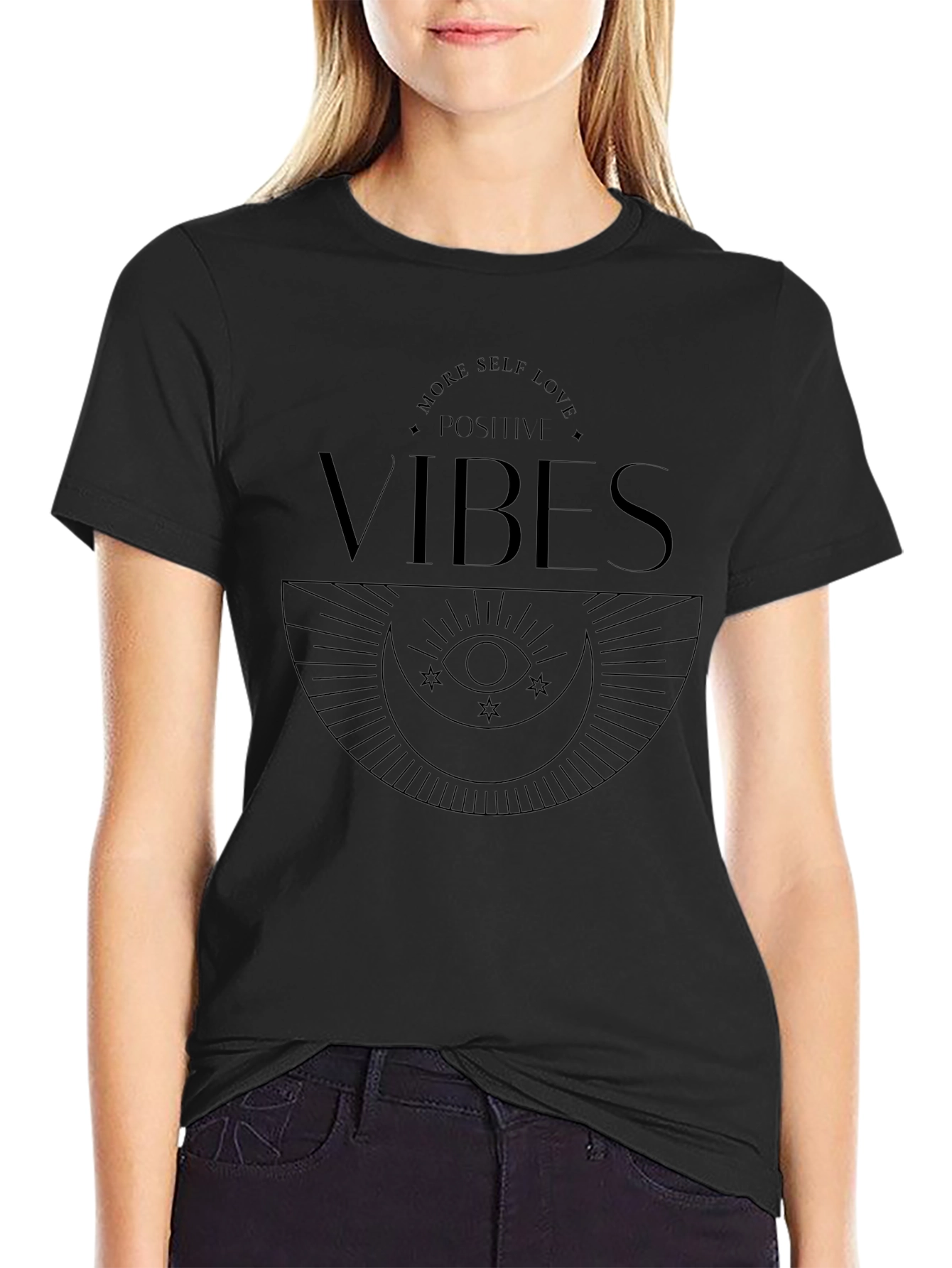 Positive Vibes Graphic Tee - Soft Black Cotton T-Shirt