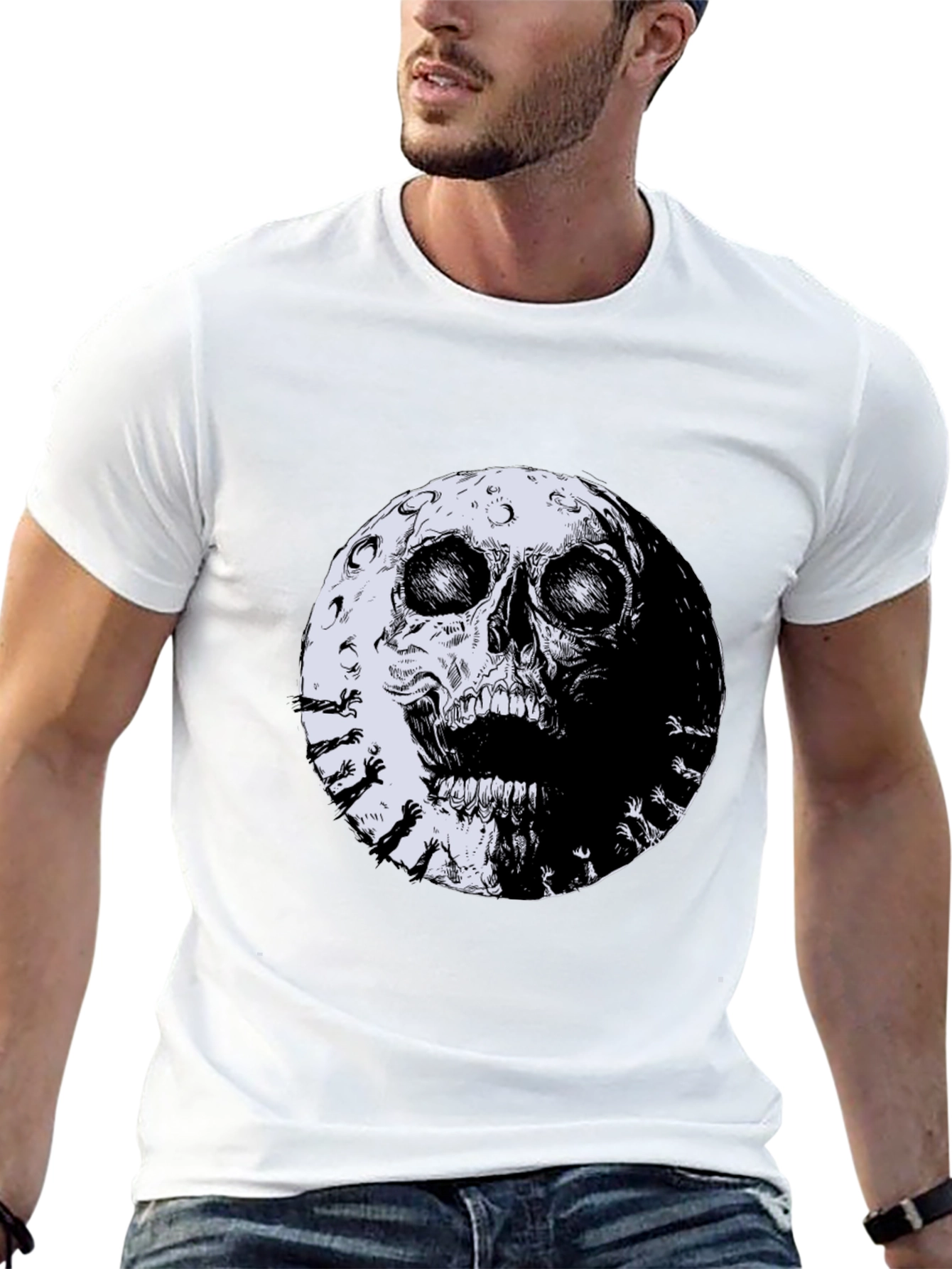 Skull Moon Graphic Tee - Black Cotton T-Shirt