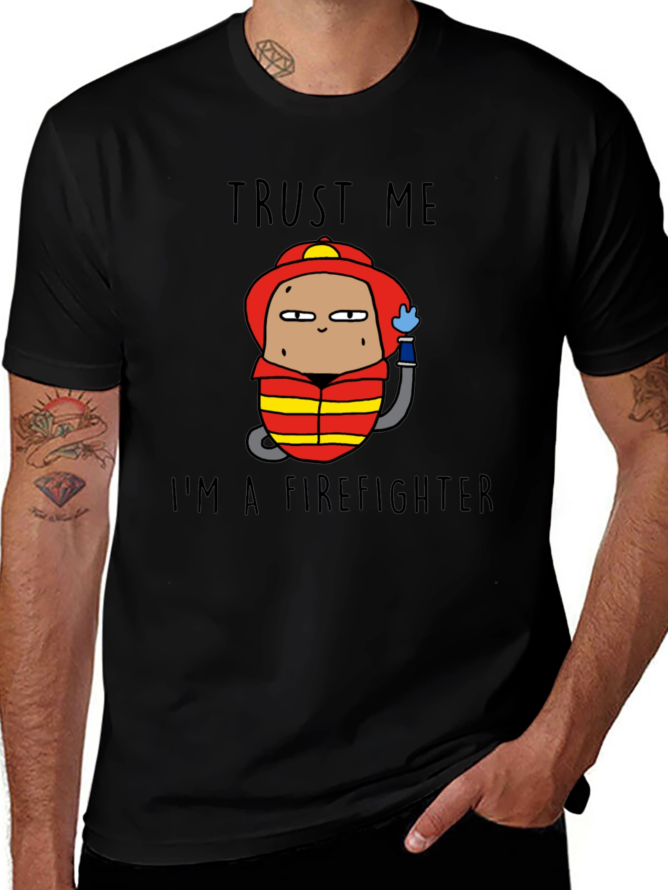 Trust Me Im A Firefighter Black Cotton T-Shirt