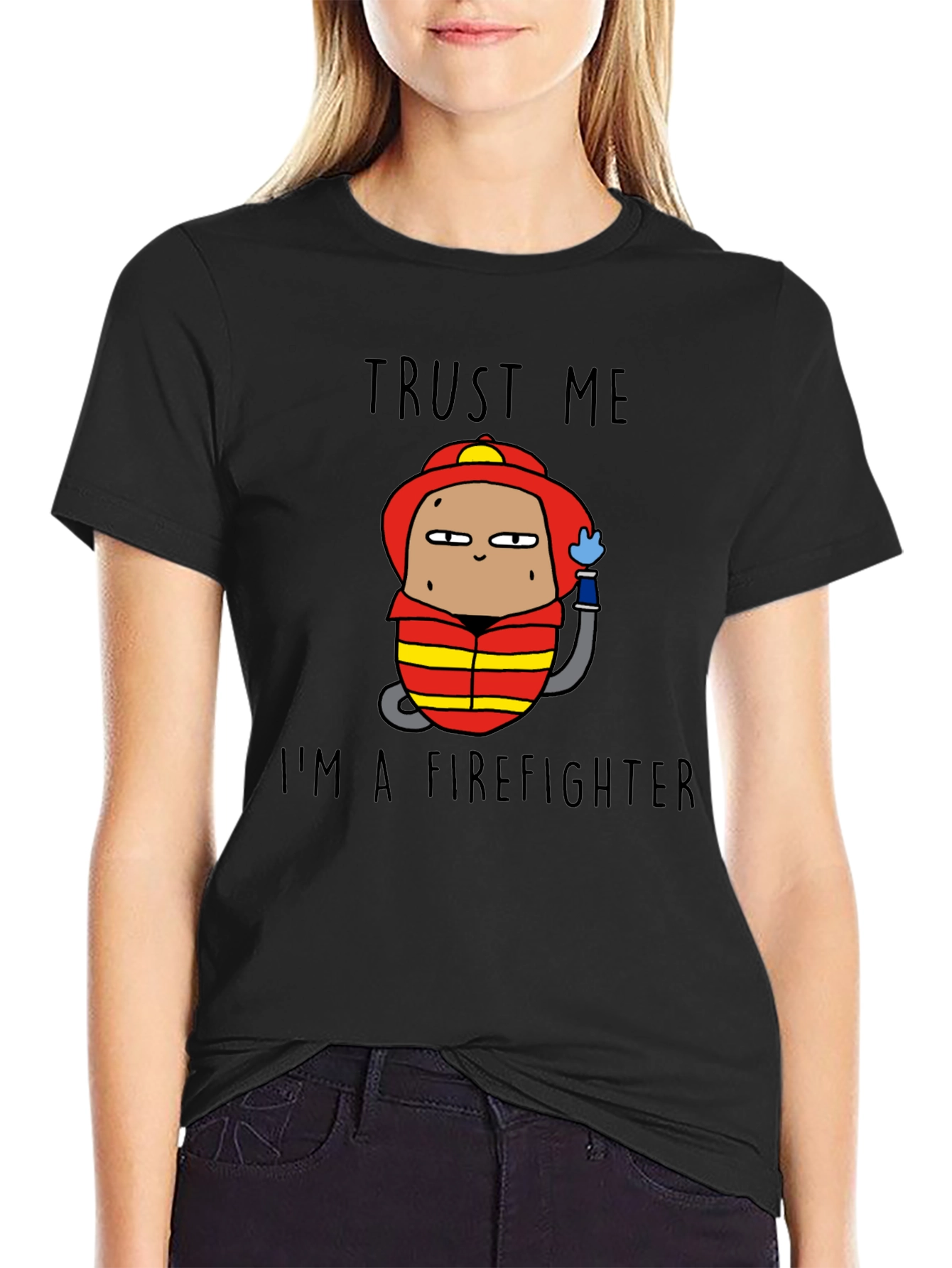 Trust Me Im A Firefighter Black Cotton T-Shirt