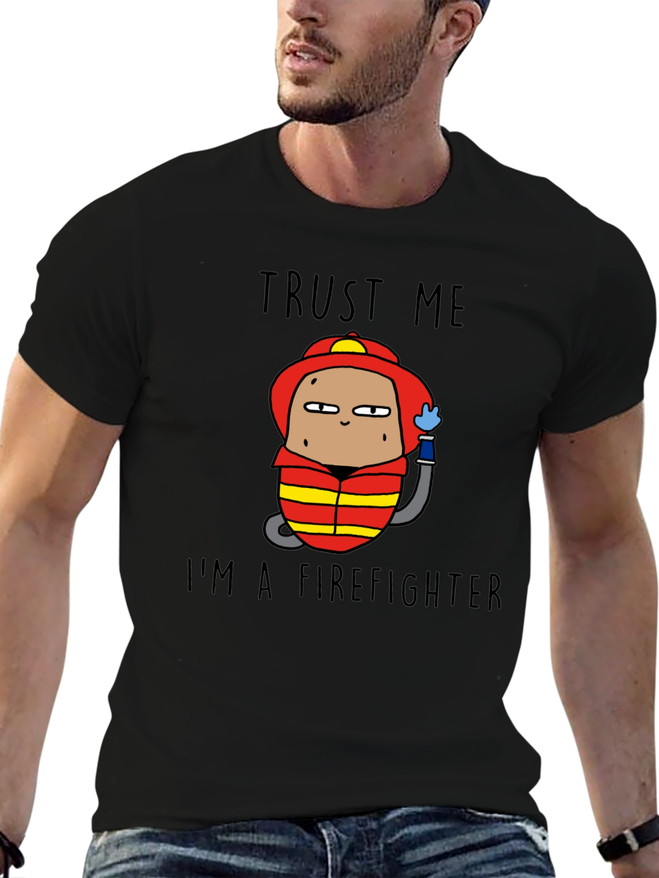 Trust Me Im A Firefighter Black Cotton T-Shirt