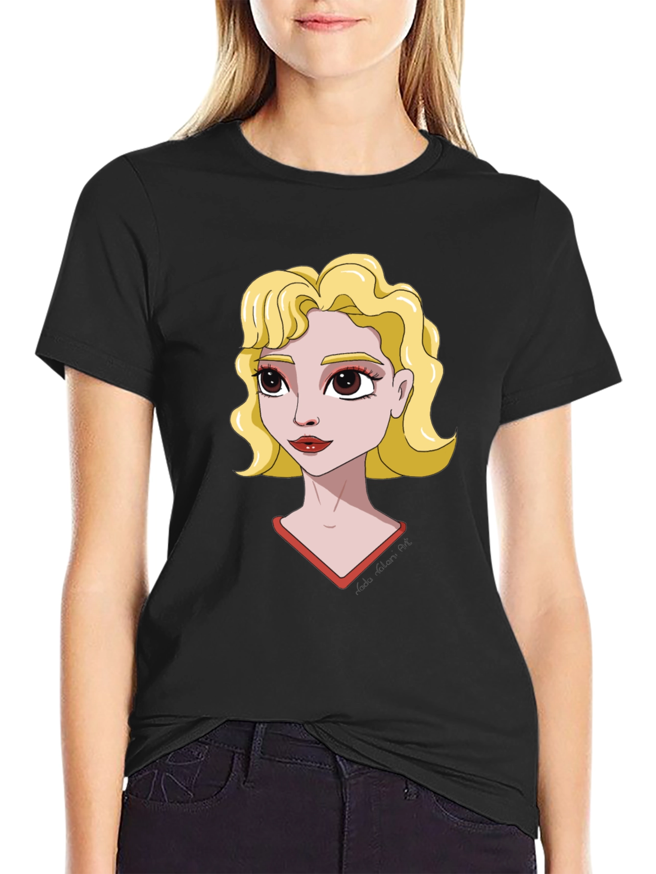 Cartoon Girl Black T-Shirt