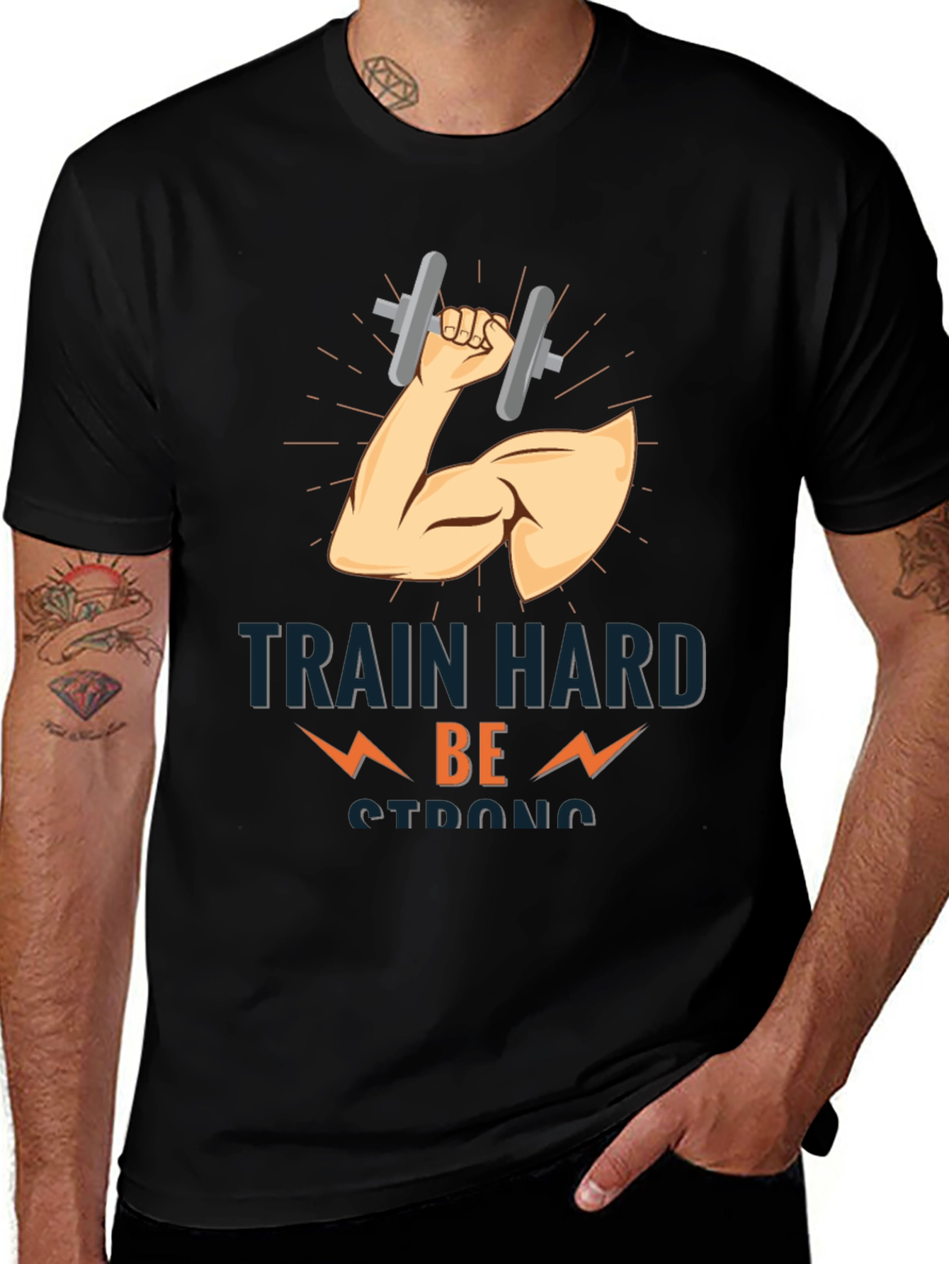 Train Hard Be Strong Black T-Shirt Gym Motivation