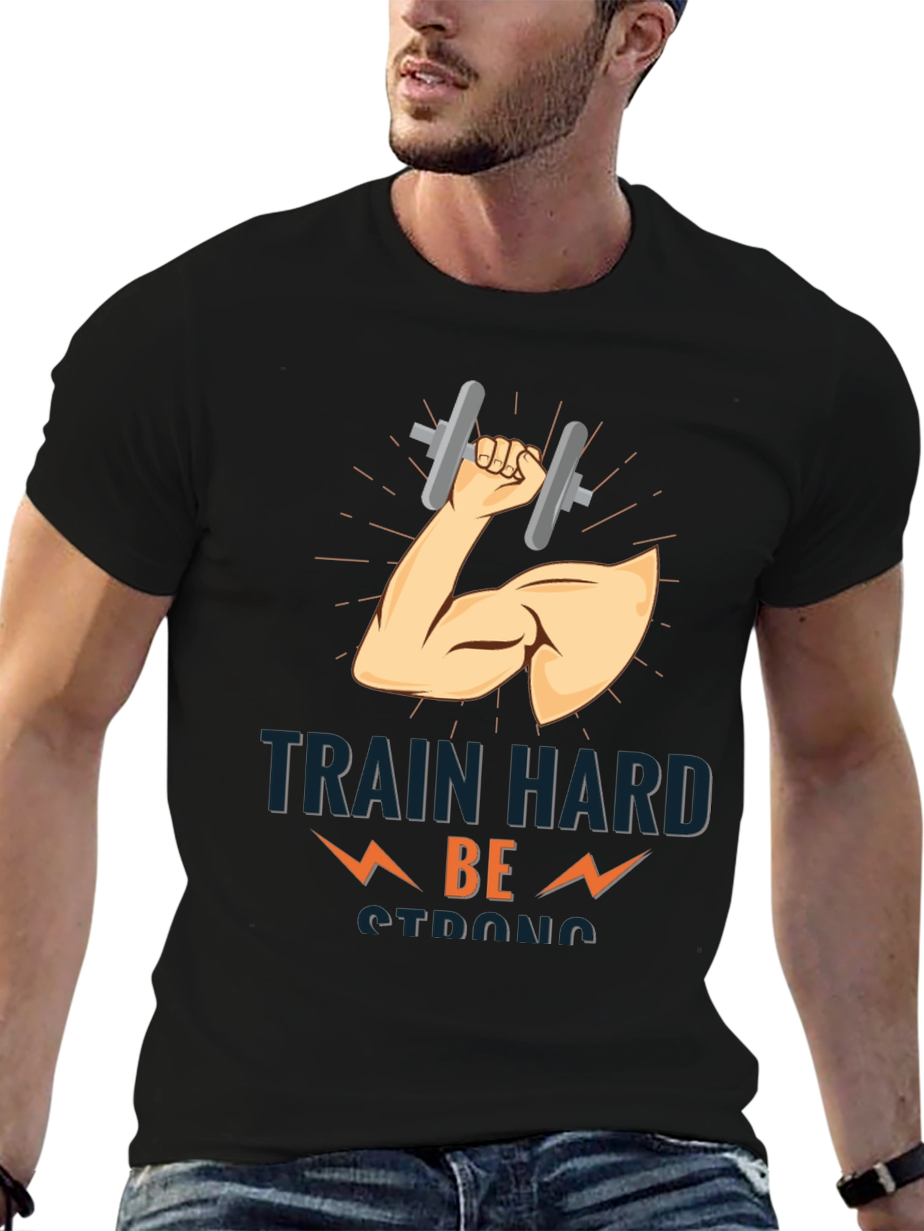 Train Hard Be Strong Black T-Shirt Gym Motivation