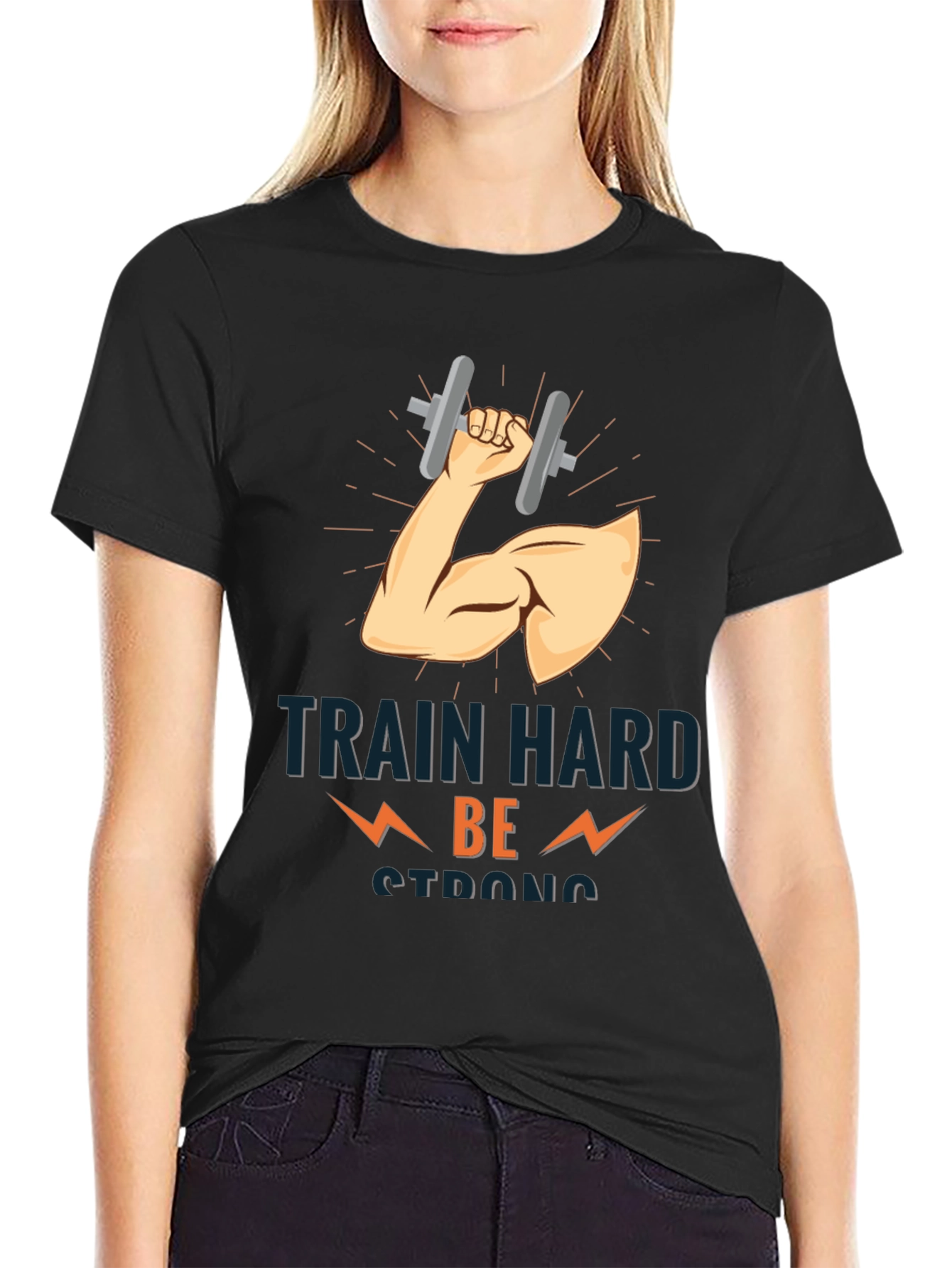 Train Hard Be Strong Black T-Shirt Gym Motivation